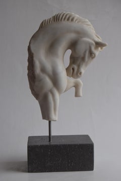 Testa di cavallo che incede -frammento- marmo bianco di carrara -made in Italy