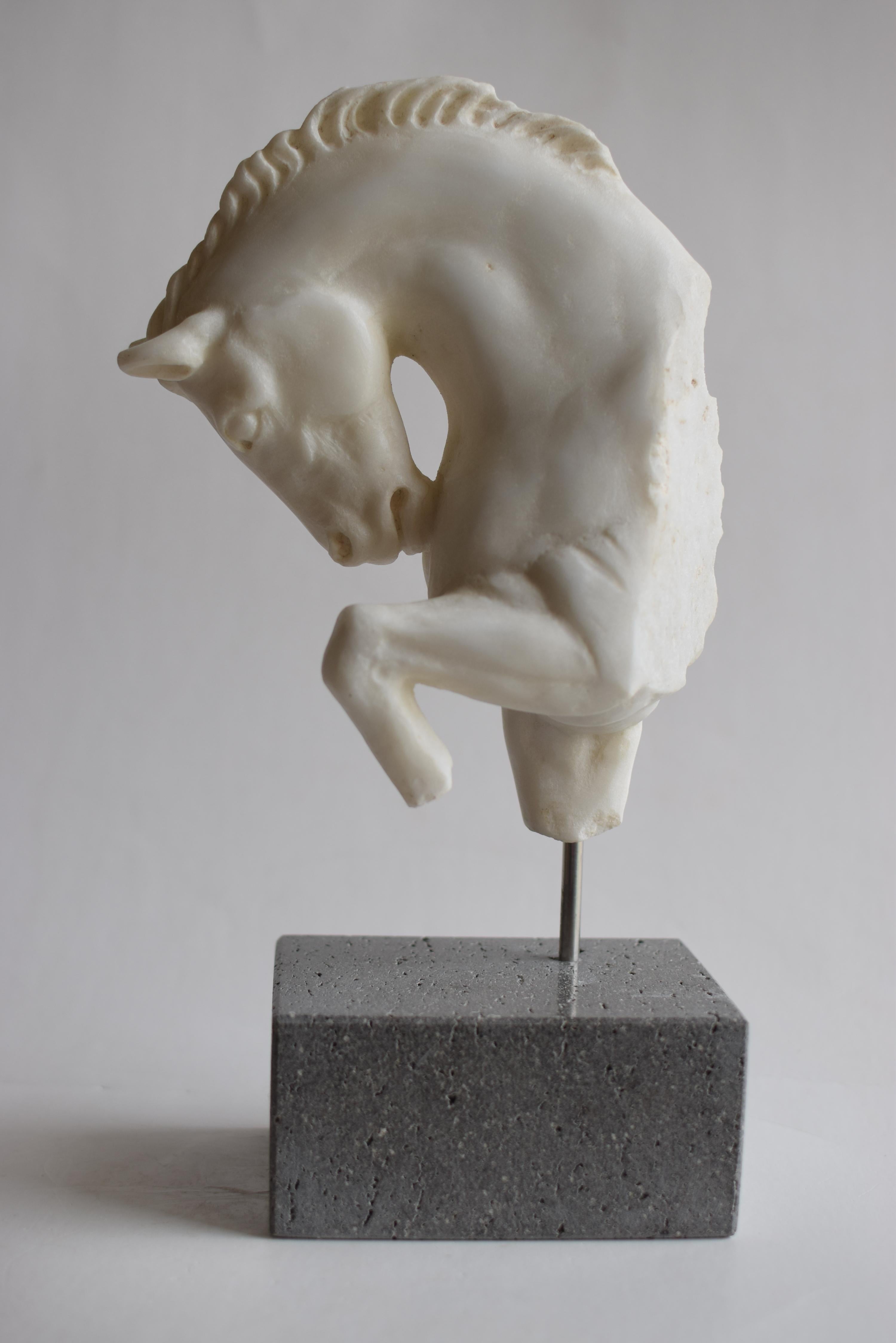 Italian Horse head walking -fragment- white marble from carrara -made in Italy For Sale