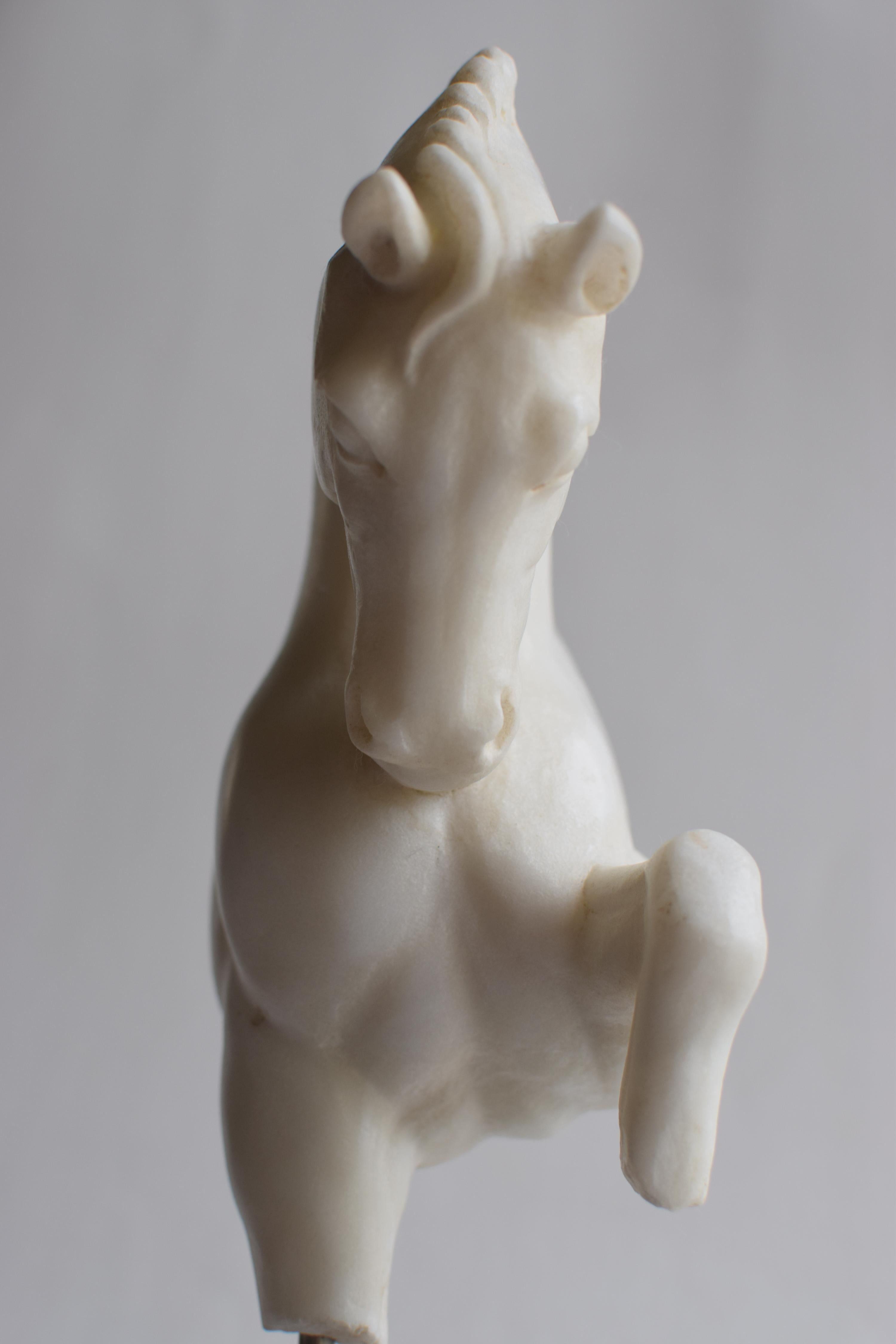 Marble Horse head walking -fragment- white marble from carrara -made in Italy For Sale