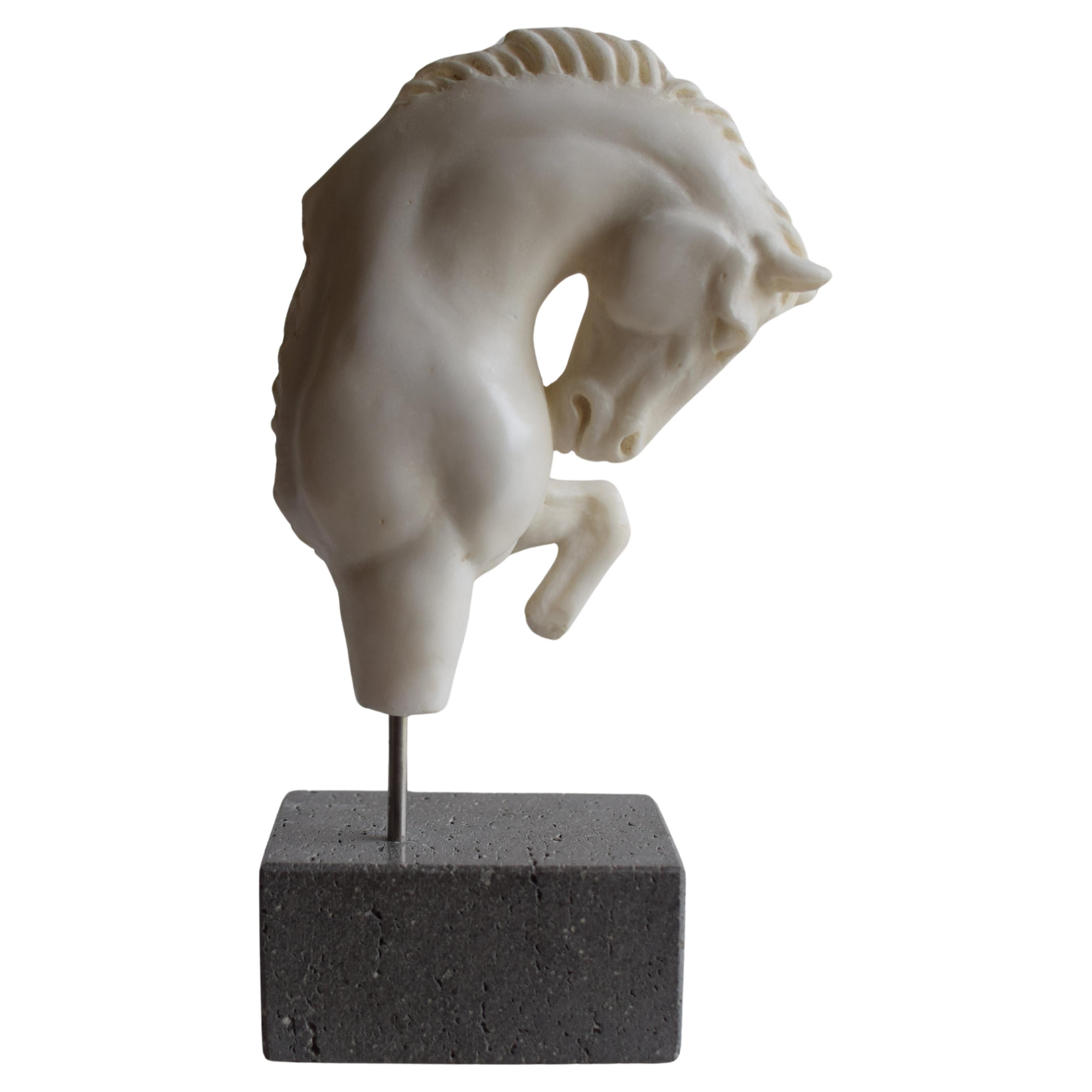 Testa di cavallo che incede -frammento- marmo bianco di carrara -made in Italy