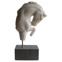 Vintage Horse head walking -fragment- white marble from carrara -made in Italy