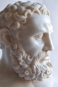 Head of Hercules carved from white Carrara marble -made in Italy