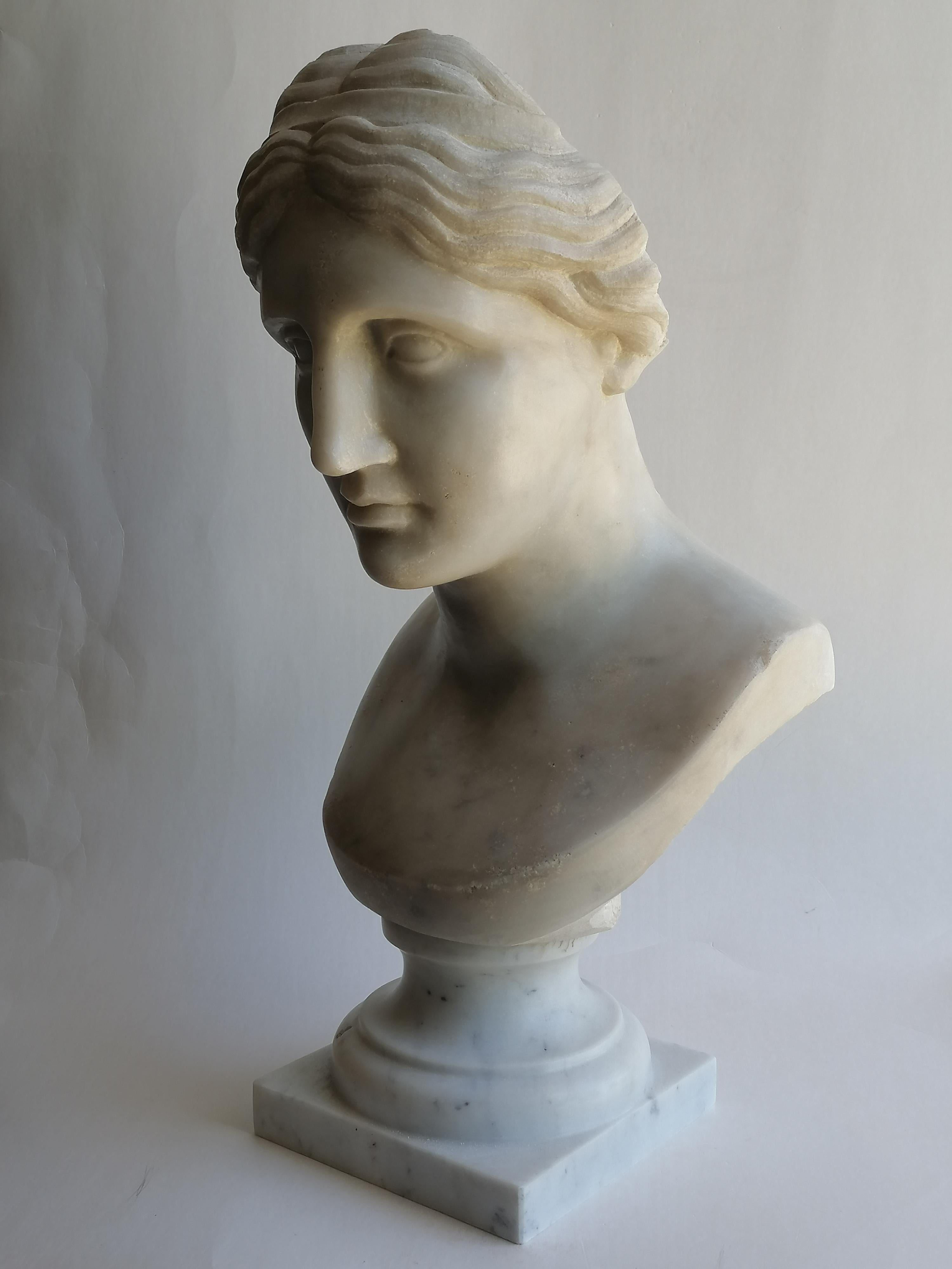Fait main Tête de Vénus sculptée sur marbre blanc de Carrare - fragment - fabriqué en Italie en vente