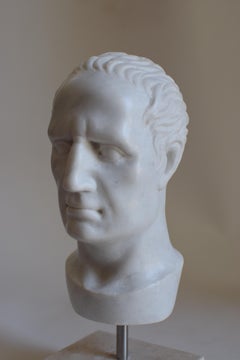 Head Julius Caesar  carved on white Carrara marble-made in Italy