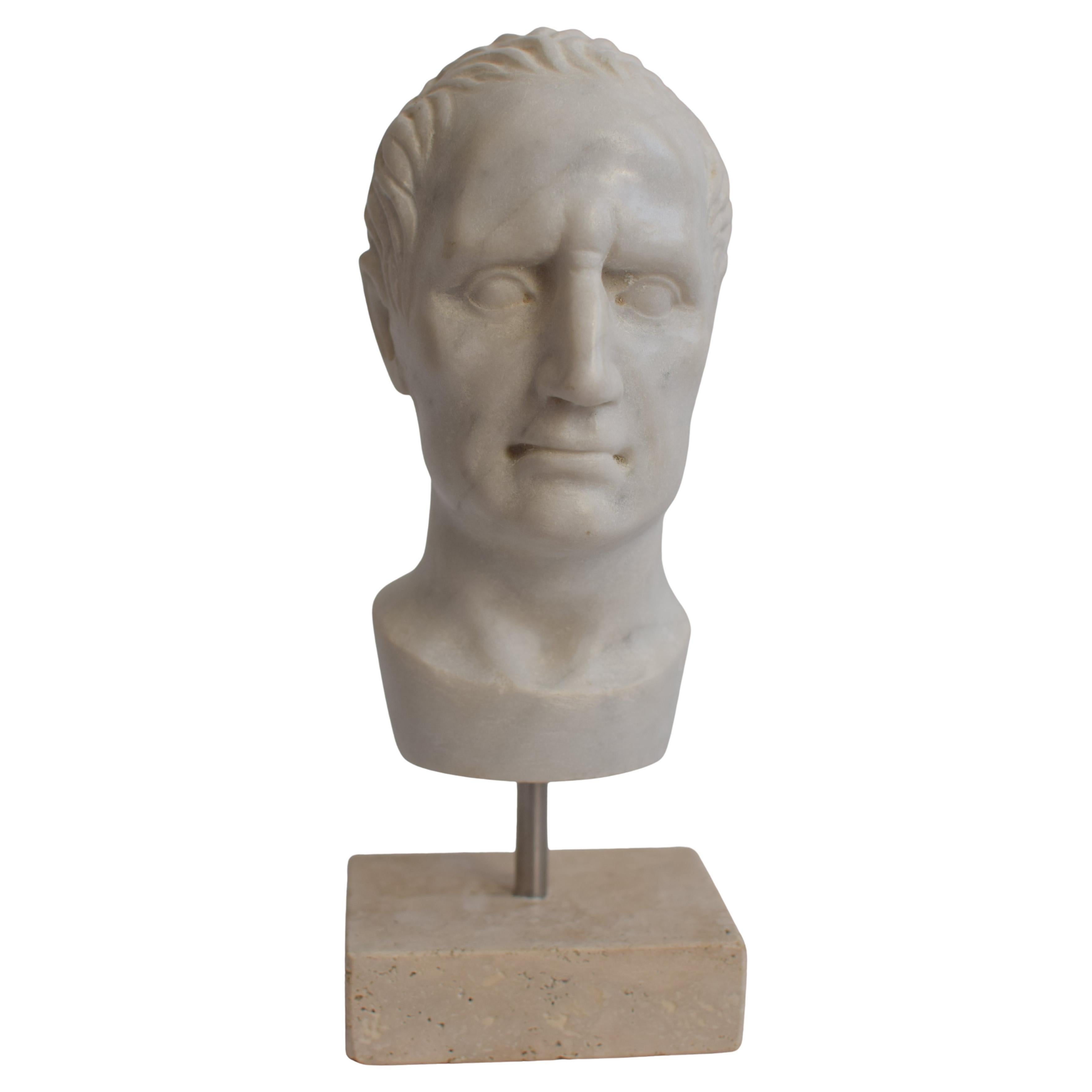 Head Julius Caesar  carved on white Carrara marble-made in Italy