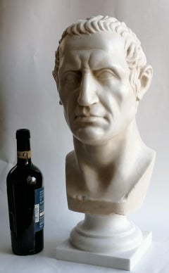 Cabeza grande Julio César  esculpido en mármol blanco de Carrara - made in Italy