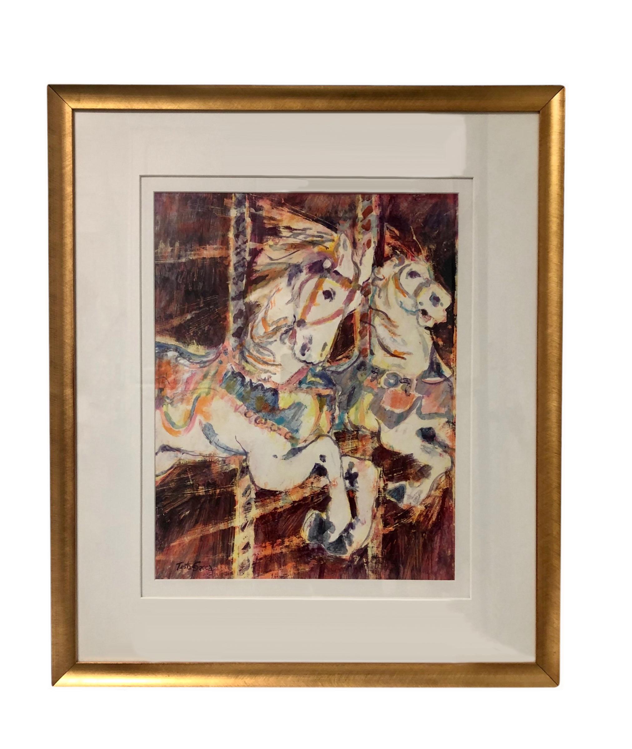 American Testa-Secca Carousel Horses Painting For Sale