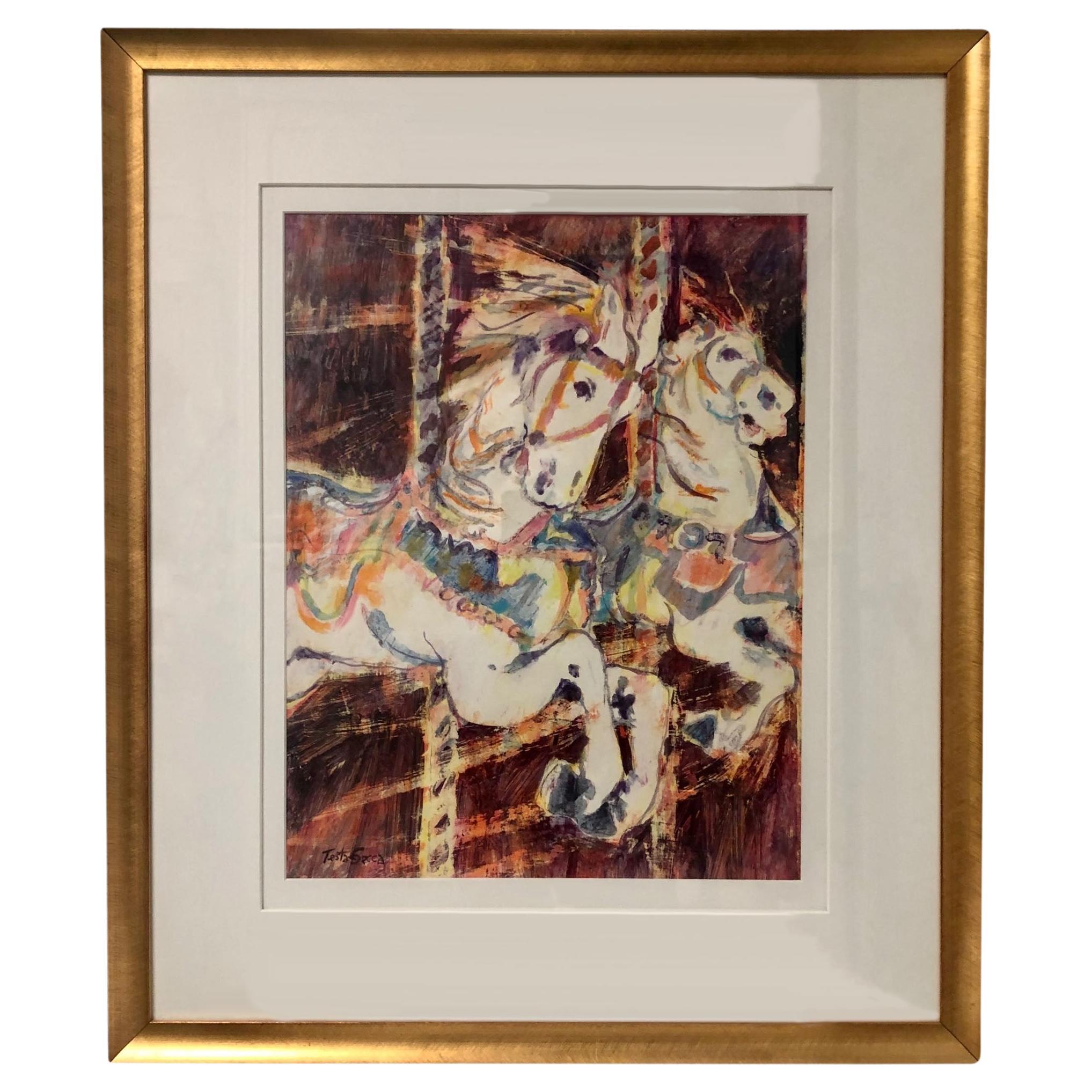 Testa-Secca Carousel Horses Painting For Sale