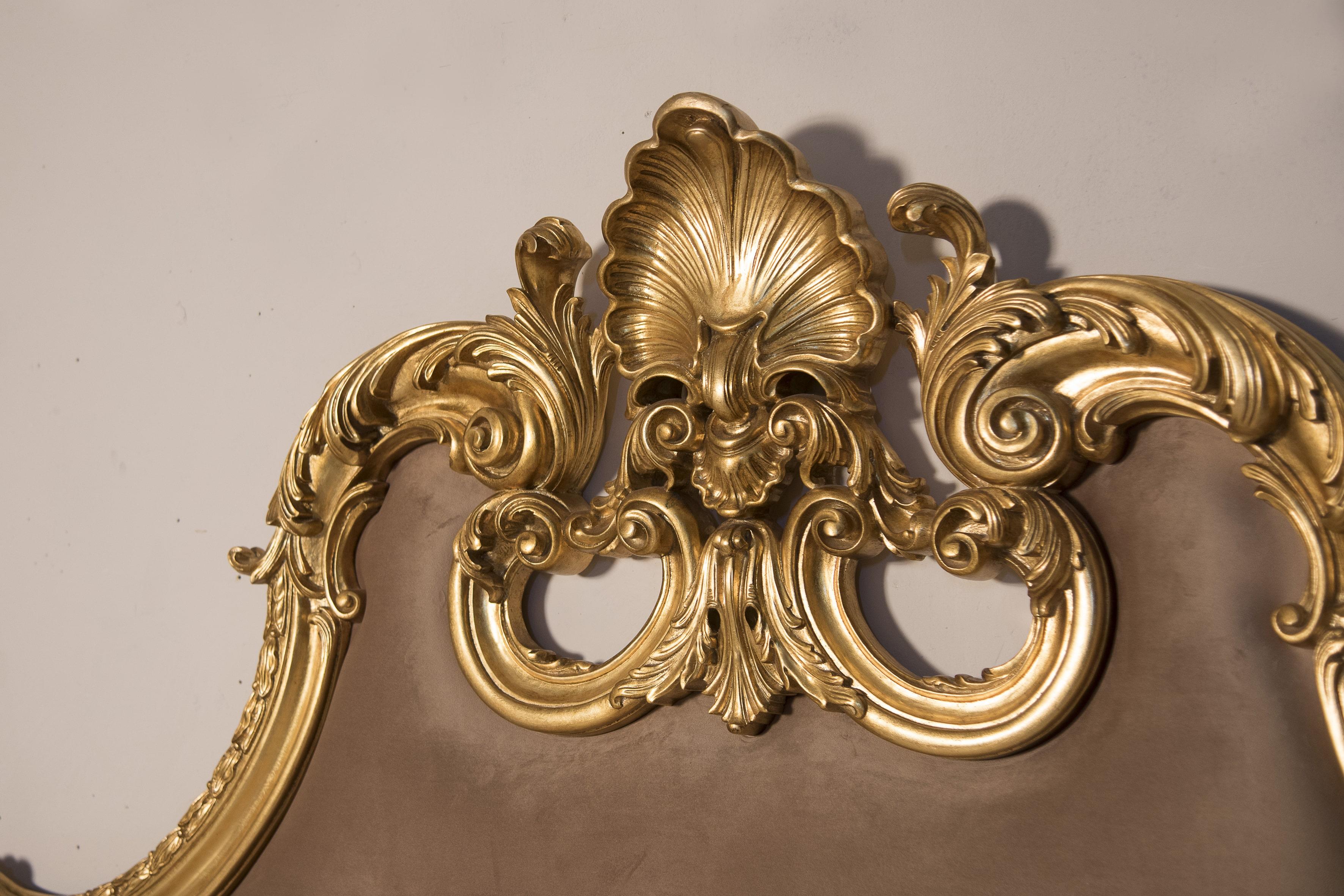 Louis XV Hand Carved Solid Linden Gold Leaf Headboard  For Sale