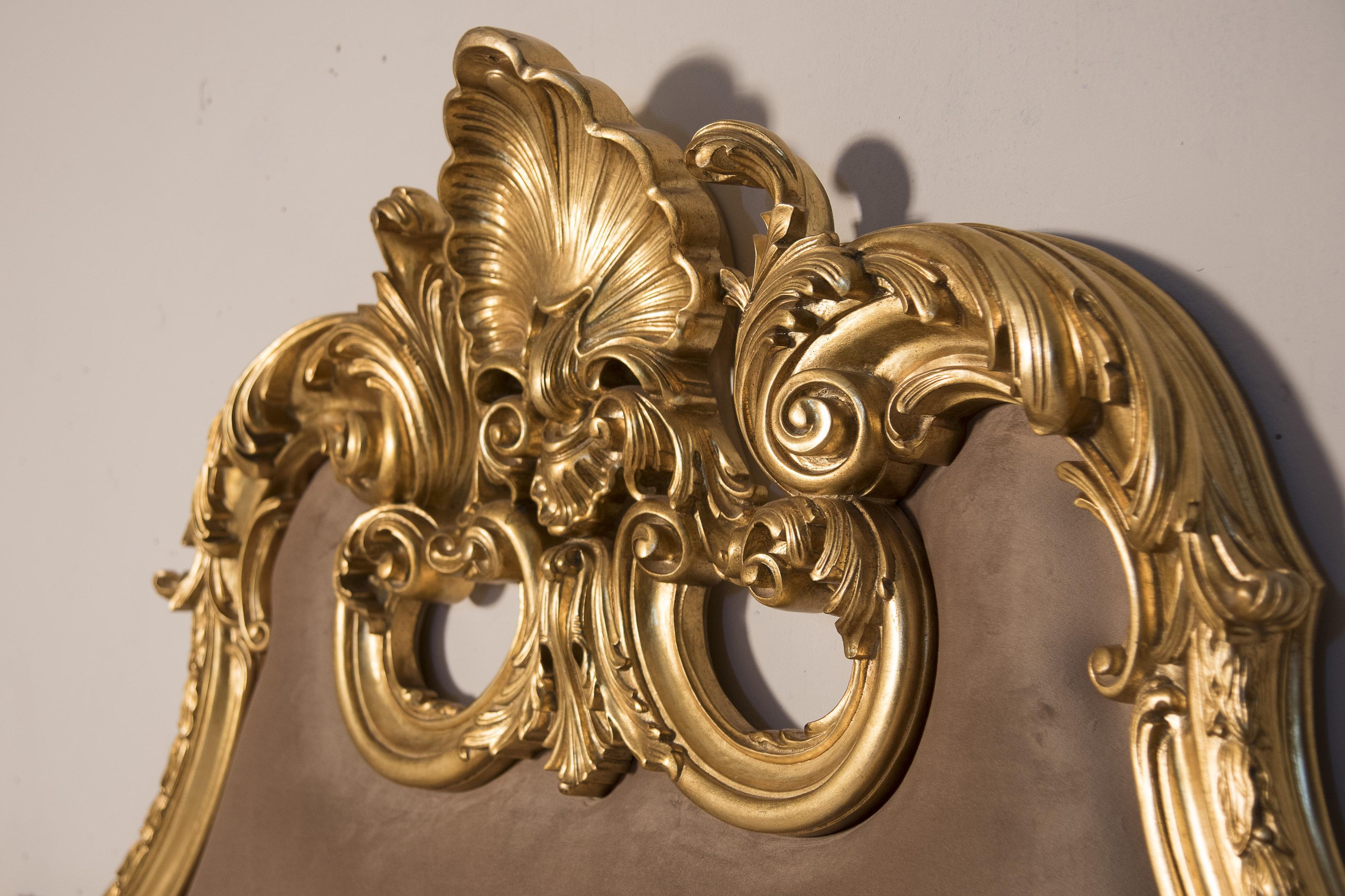 European Hand Carved Solid Linden Gold Leaf Headboard  For Sale