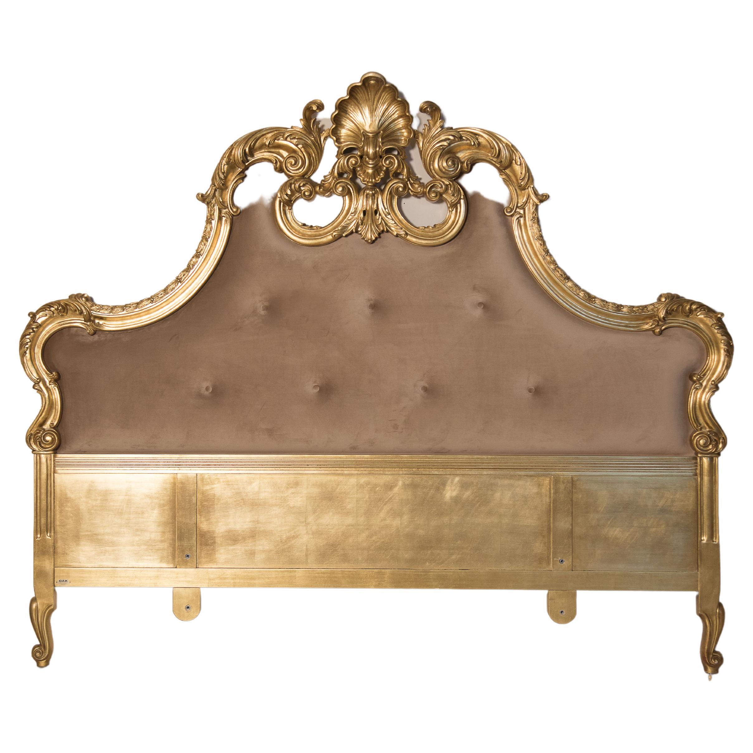 Hand Carved Solid Linden Gold Leaf Headboard  For Sale