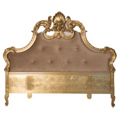 Antique Hand Carved Solid Linden Gold Leaf Headboard 