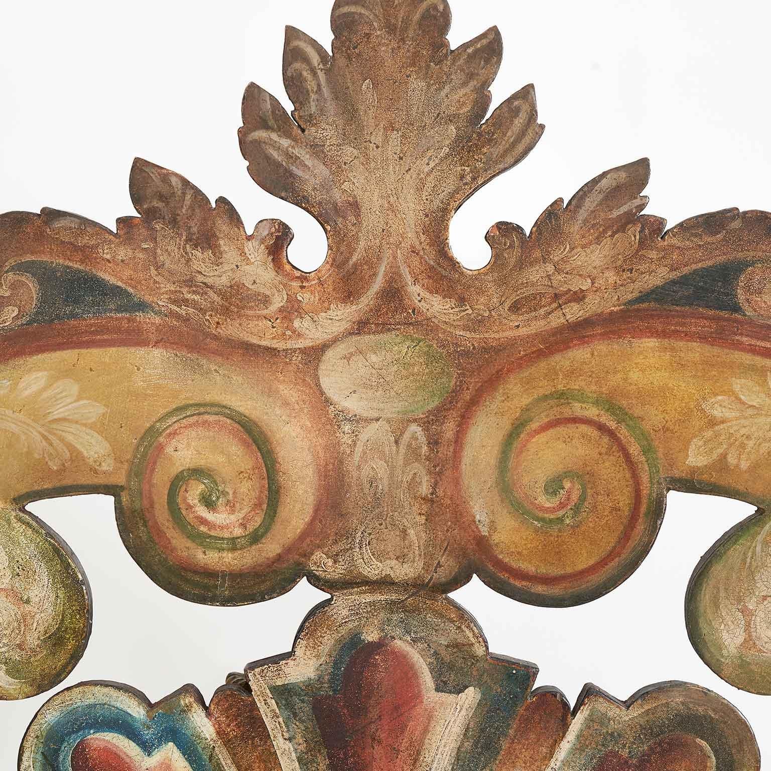 Renaissance Italian Painted Wooden Double Bed Headboard With Shell and Volutes For Sale