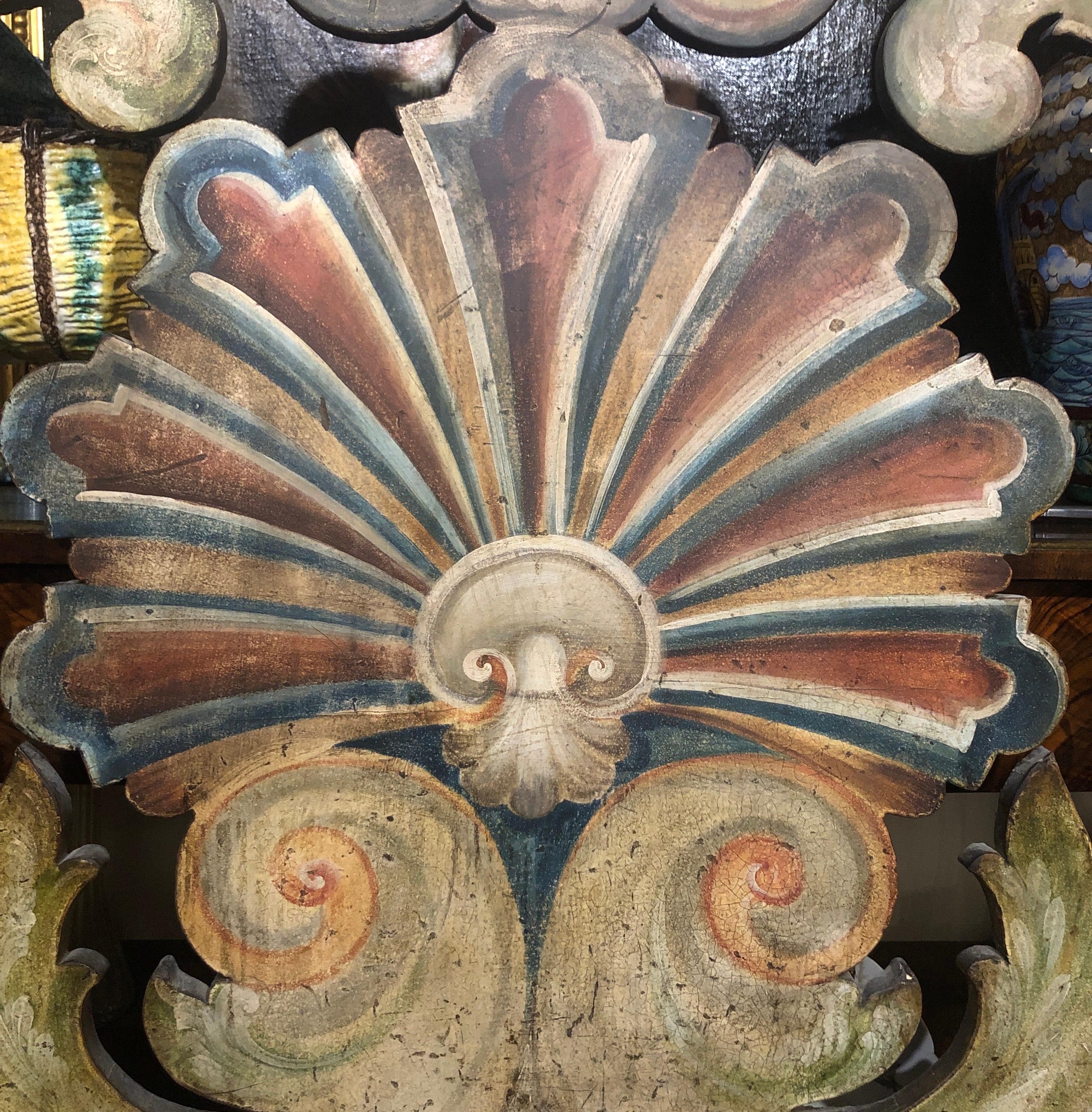 Fir Italian Painted Wooden Double Bed Headboard With Shell and Volutes For Sale