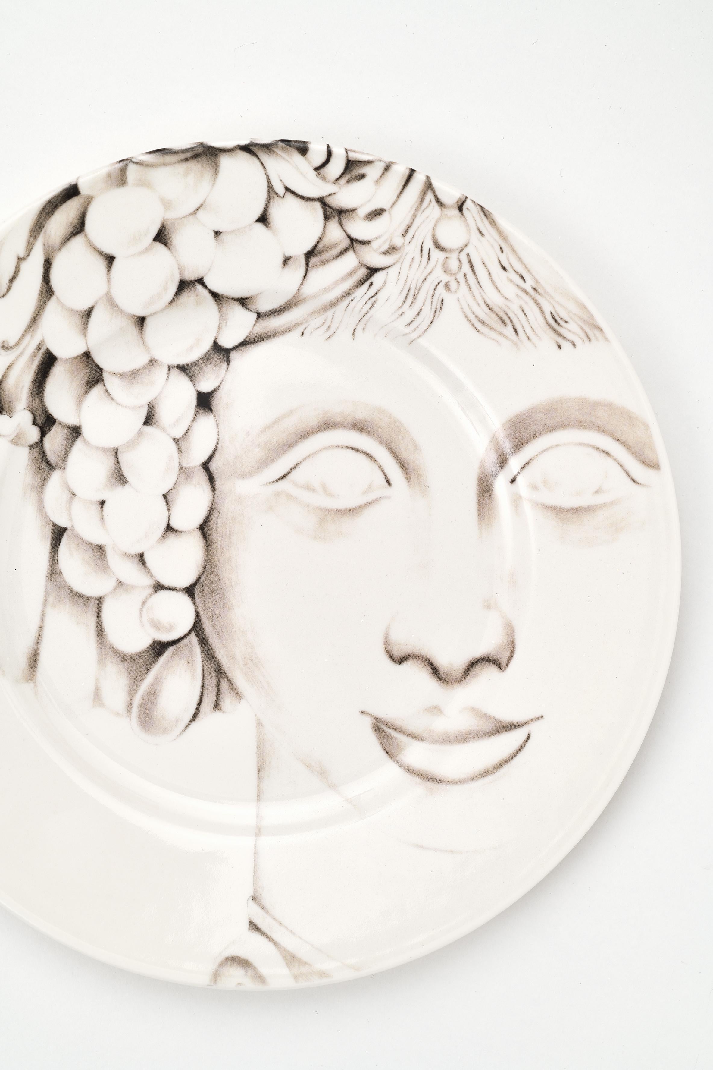 Italian Teste di Moro, Collection in Soft Grey, Contemporary Porcelain Dessert Plate For Sale