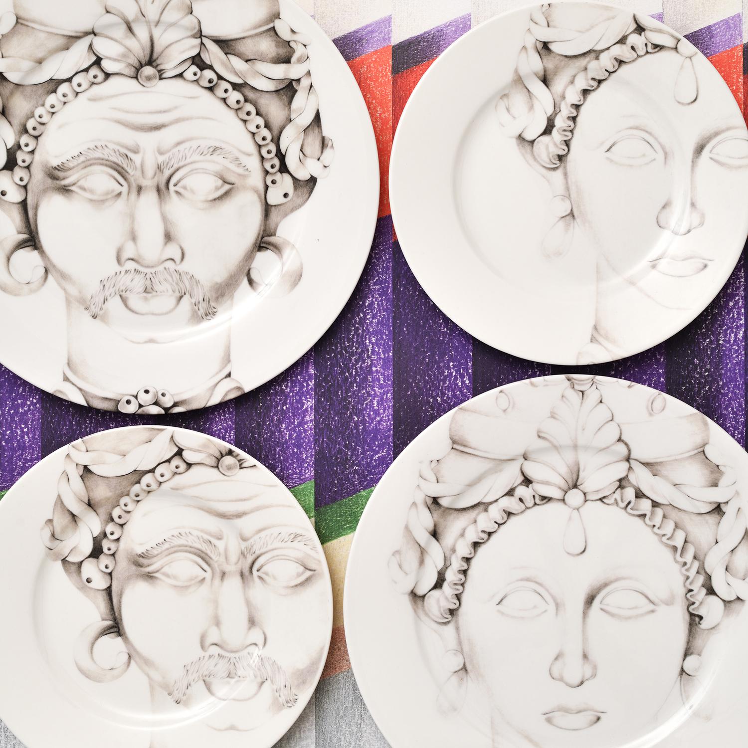 Teste di Moro, Collection in Soft Grey, Contemporary Porcelain Dessert Plate In New Condition For Sale In MILAN, IT