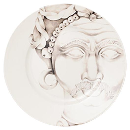Teste di Moro, Collection in Soft Grey, Contemporary Porcelain Dessert Plate