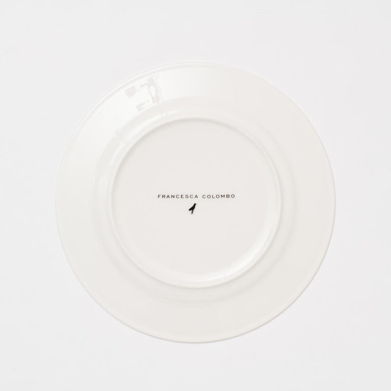 Italian Teste di Moro, Collection in Soft Grey, Contemporary Porcelain Dinner Plates Set For Sale