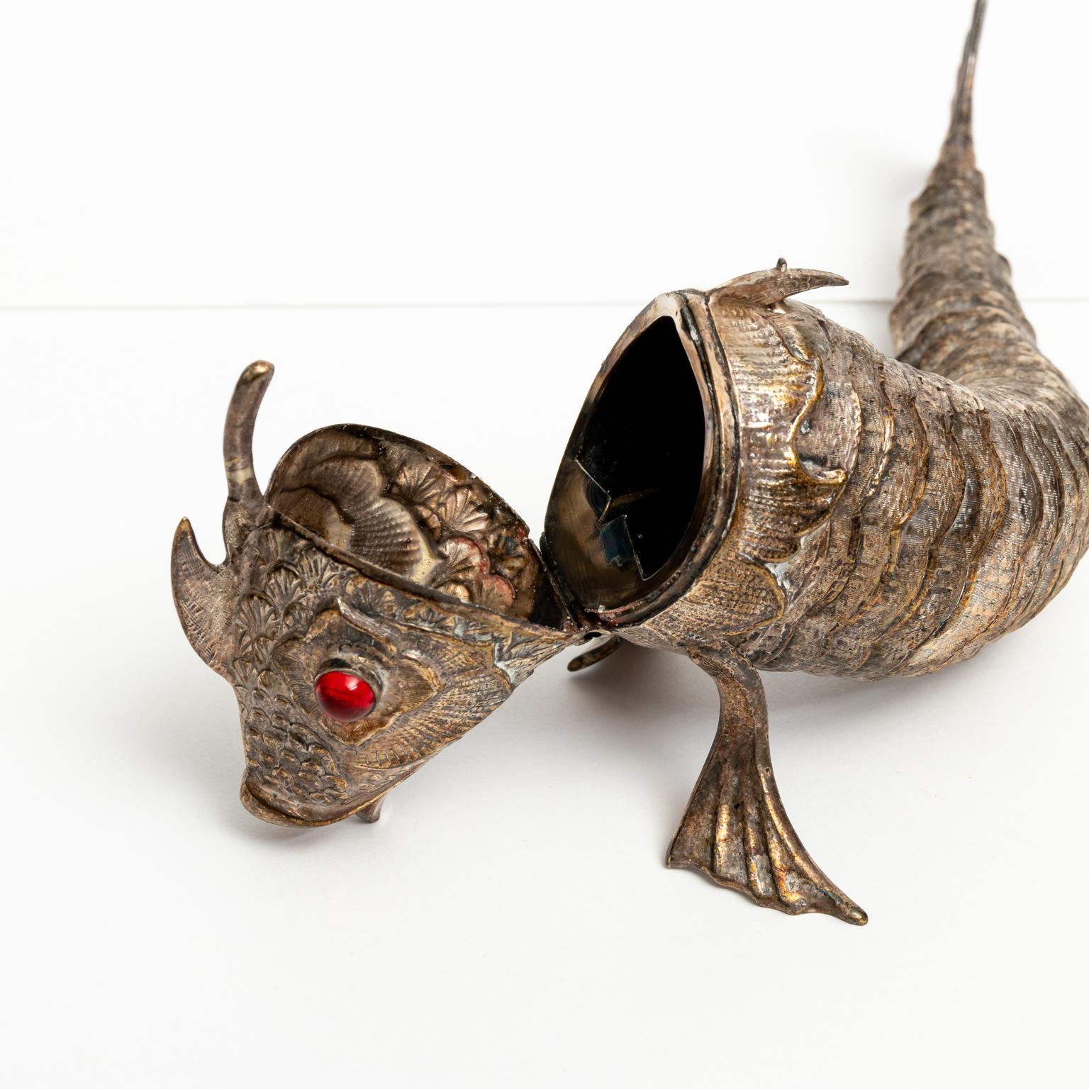 Tested Silver 800+ Antique Silver Fish Spice Box Besamim In Good Condition In Stamford, CT