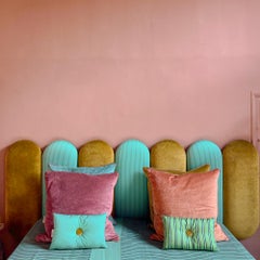 Testiera Artigianale in Velluto di Carlotta Oddone; Righe, Lime, Azzurro