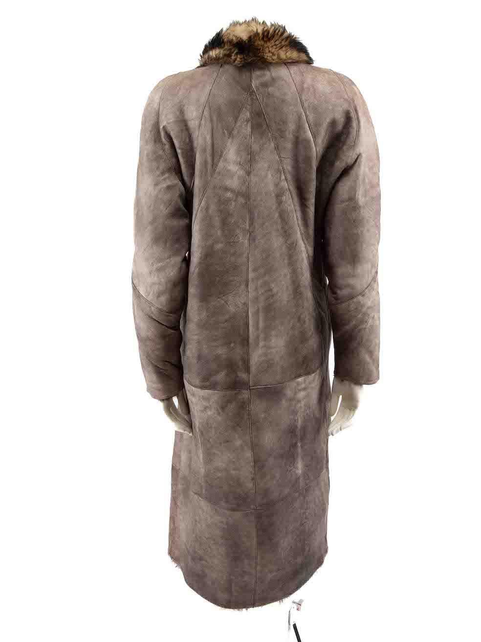 Testyler Grey Leather Fur Lined Coat Size M In Good Condition For Sale In London, GB