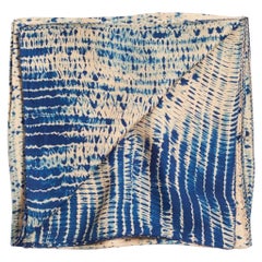 TESU Indigo Gold Silk  Scarf In Classic Shibori Print Handmade By Artisans
