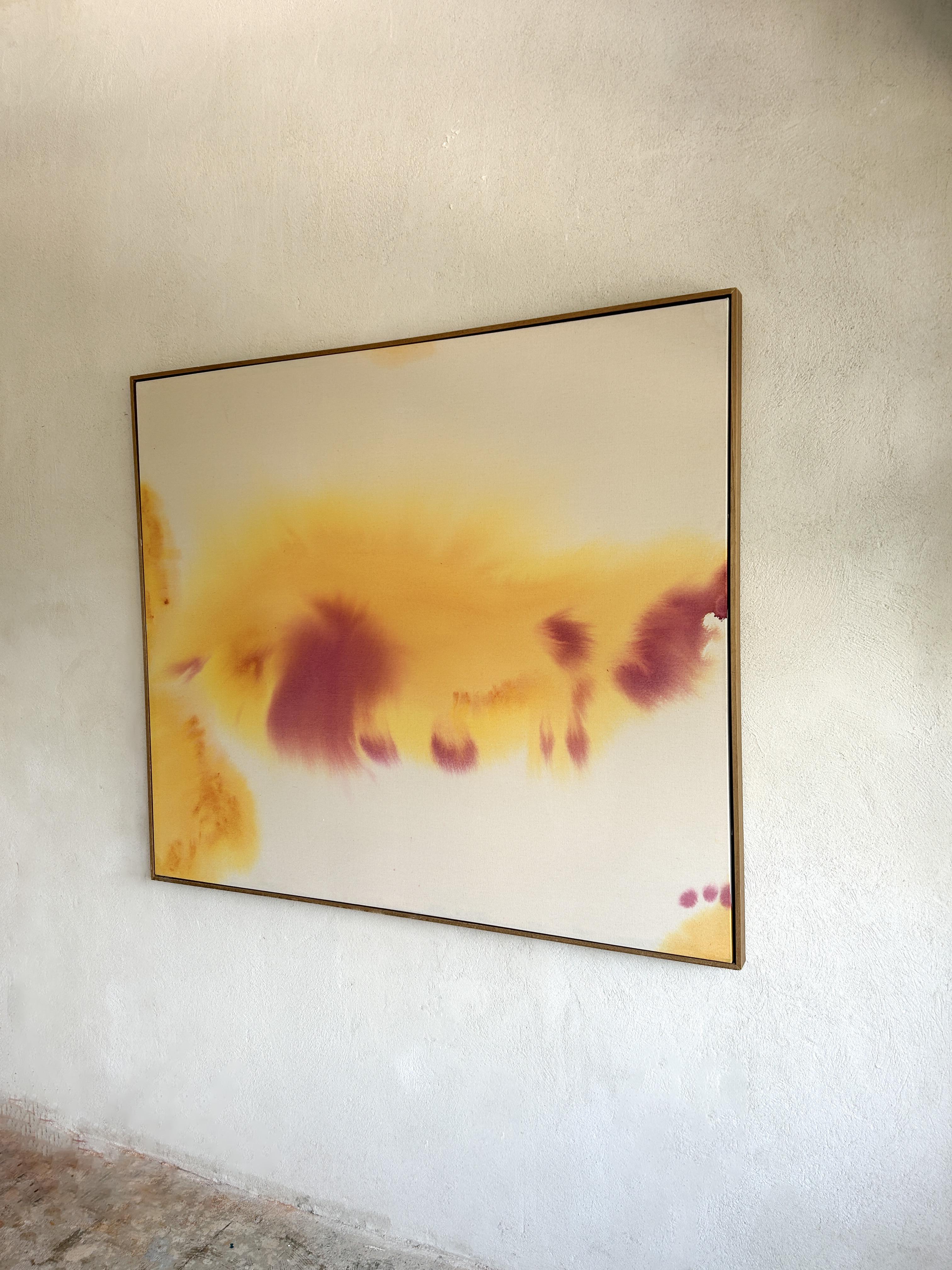 ABSTRACT Colors Yellow Red Water Artwork Contemporary Artist Tete Alurralde 2025 - Beige Abstract Painting by Teté Alurralde
