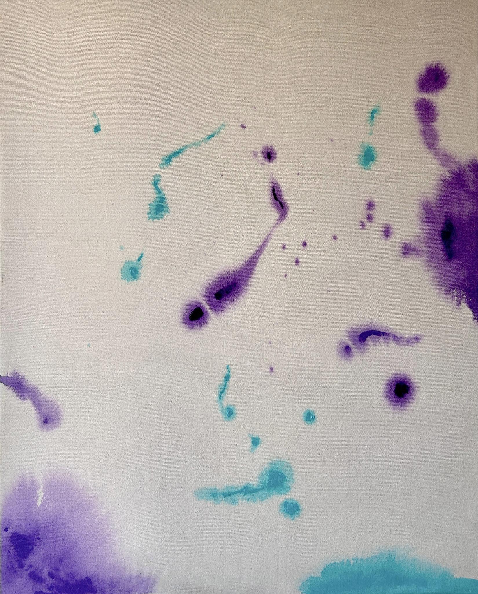 ABSTRACT Flieder Raw Canvas Farben Kunstwerk Water Contemporary Tete Alurralde (Abstrakt), Painting, von Teté Alurralde