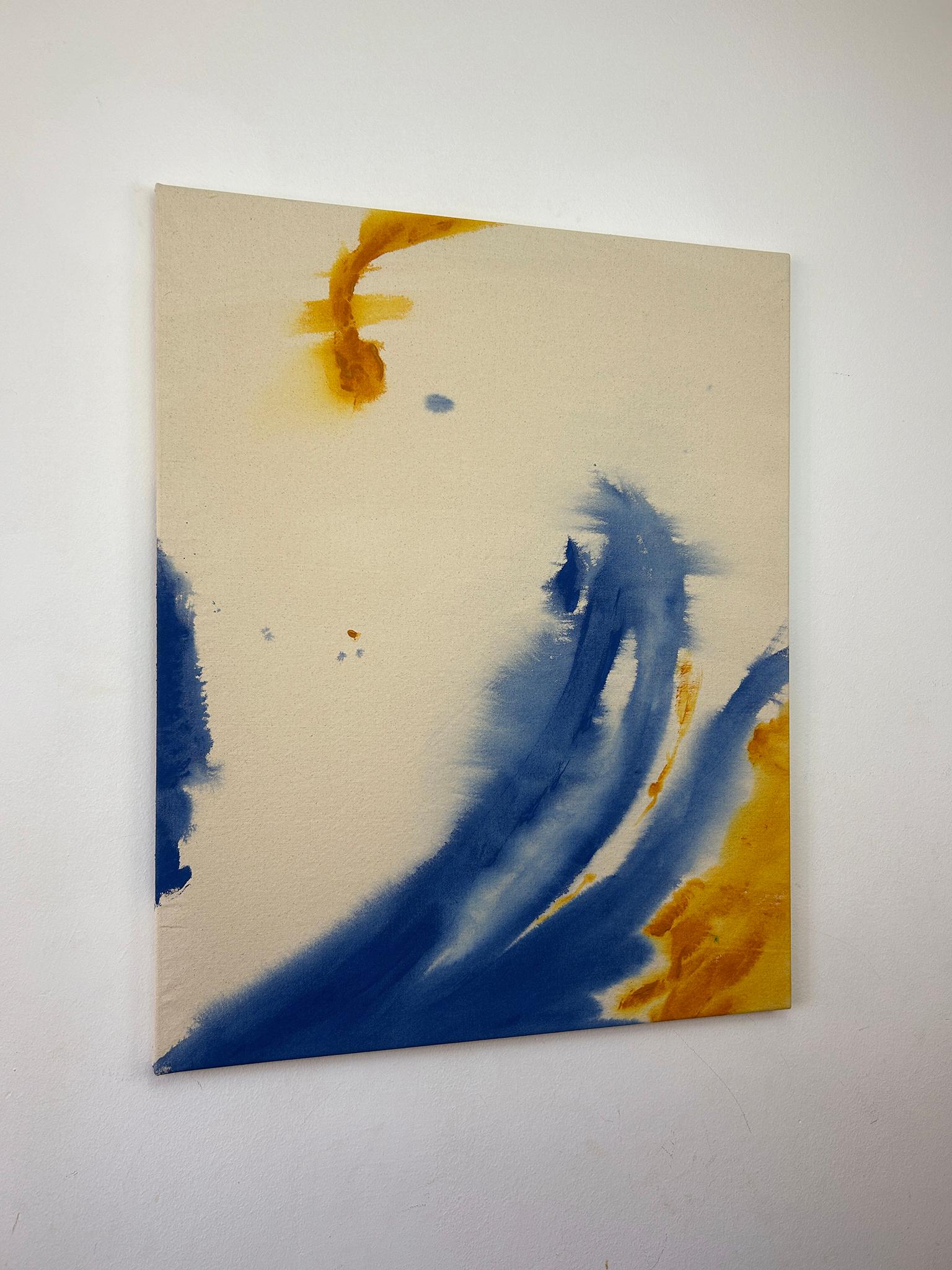 ABSTRACT NEW Colors Blue Raw Water Artwork Contemporary Artist Tete Alurralde - Beige Abstract Painting par Teté Alurralde