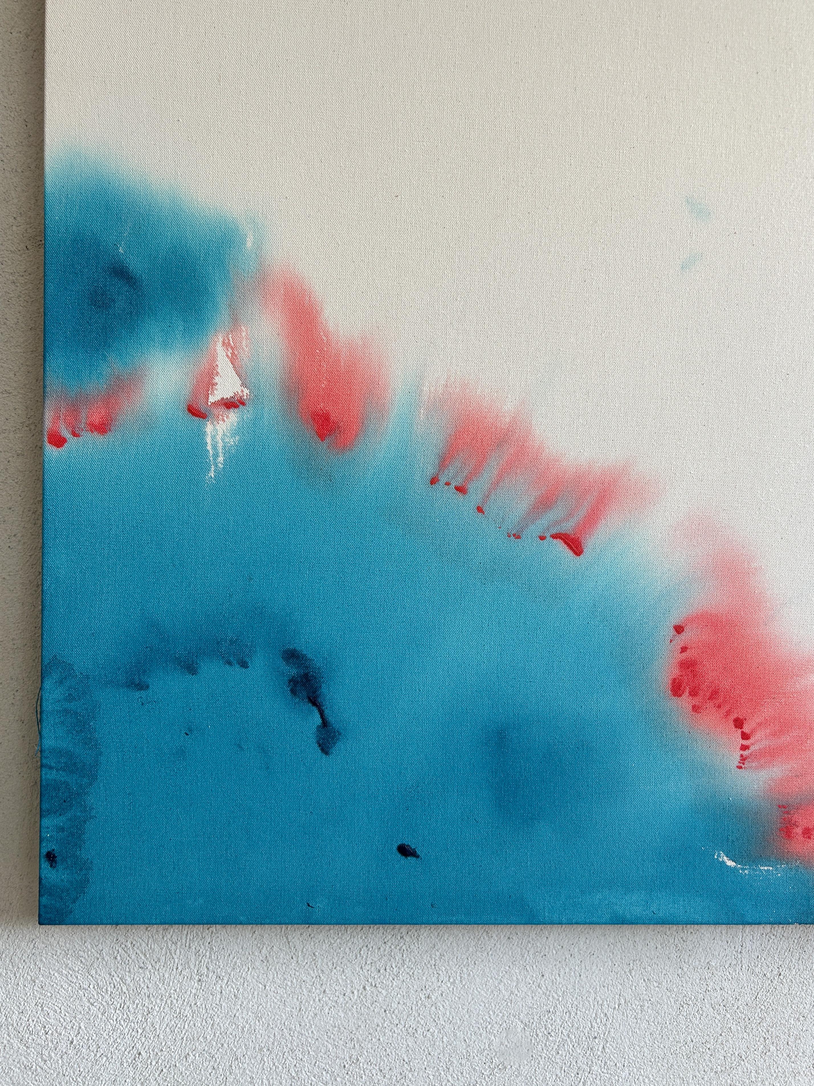 ABSTRACT Colori Blu Rosso Acqua Opera d'arte contemporanea Artista Tete Alurralde 2025 - Abstract Painting Beige di Teté Alurralde