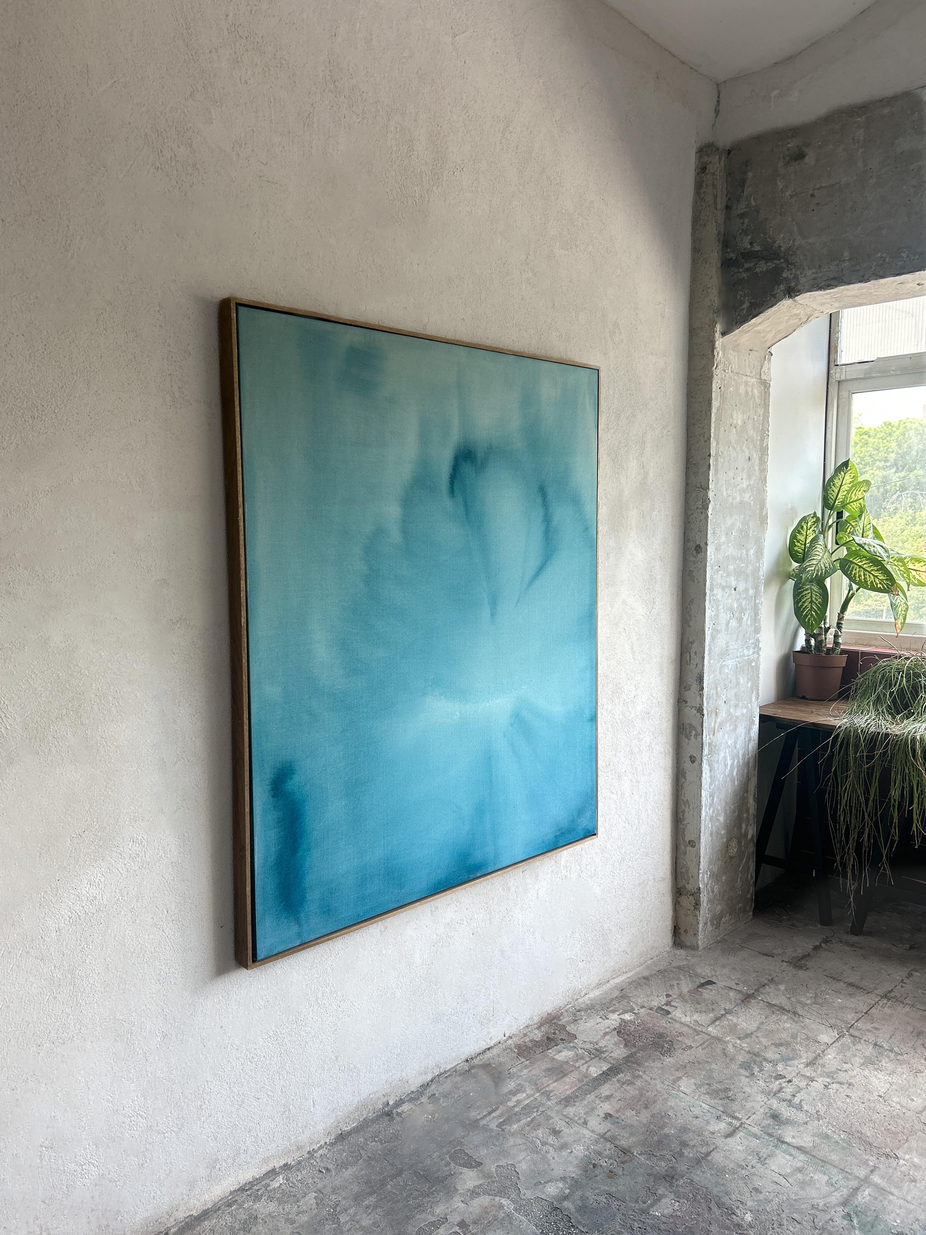 Contemporary Minimalist Blue Abstract Painting on Canvas by Tete Alurralde 2025 For Sale 3