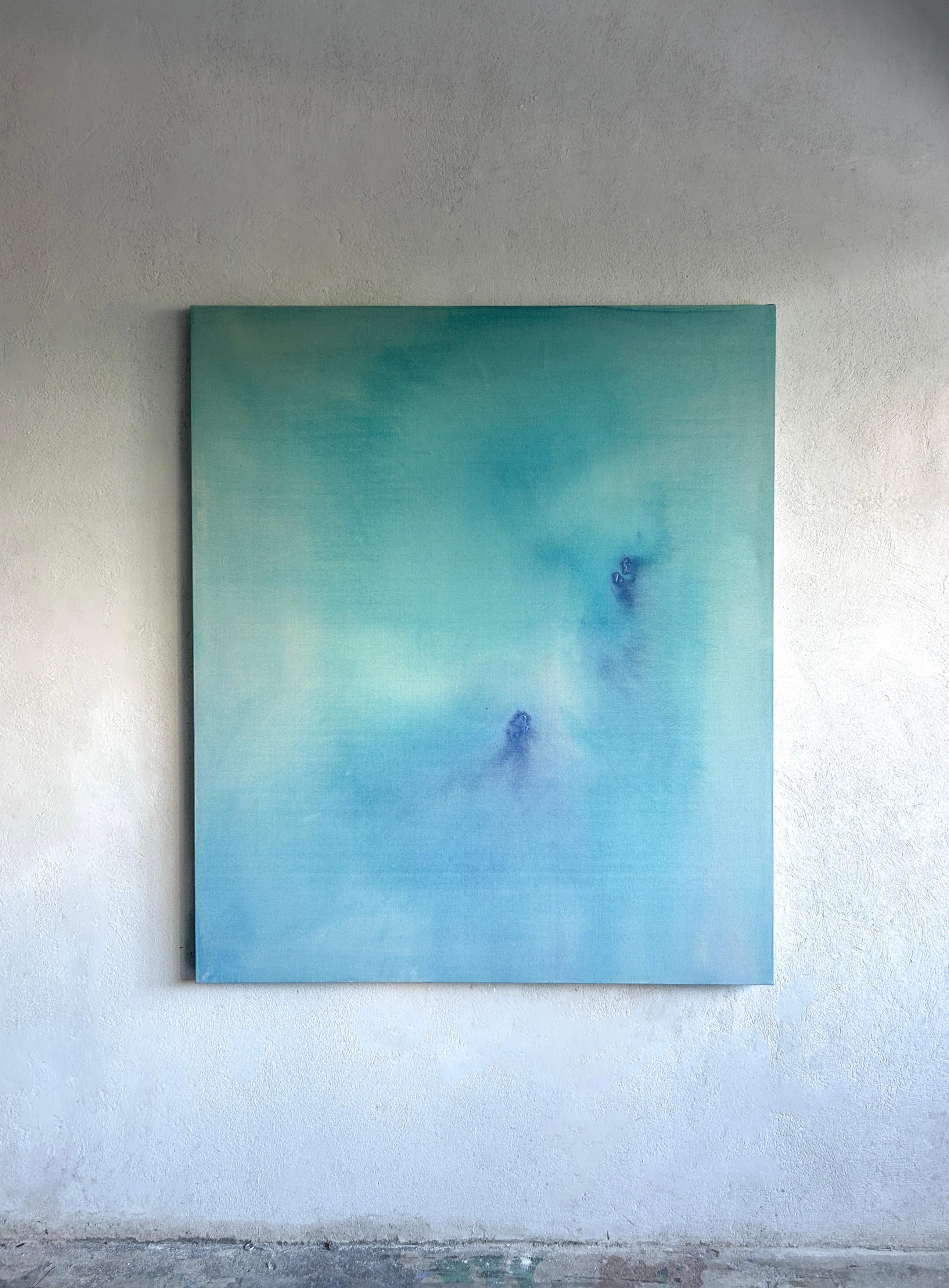 Contemporary Minimalist Blue Earth Abstract Painting Canvas Tete Alurralde