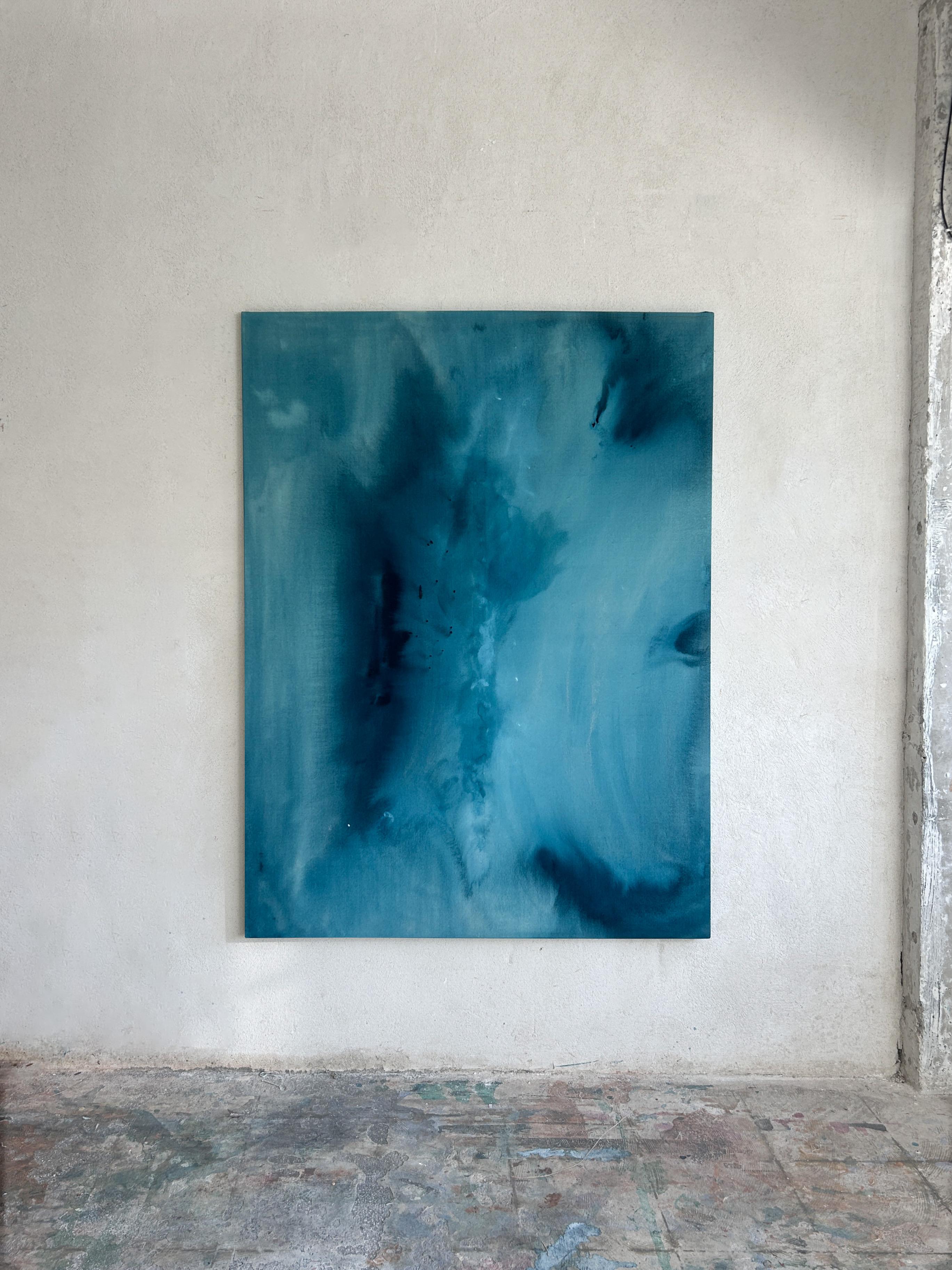 Contemporary Minimalist Blue Earth Abstract Painting Canvas Tete Alurralde