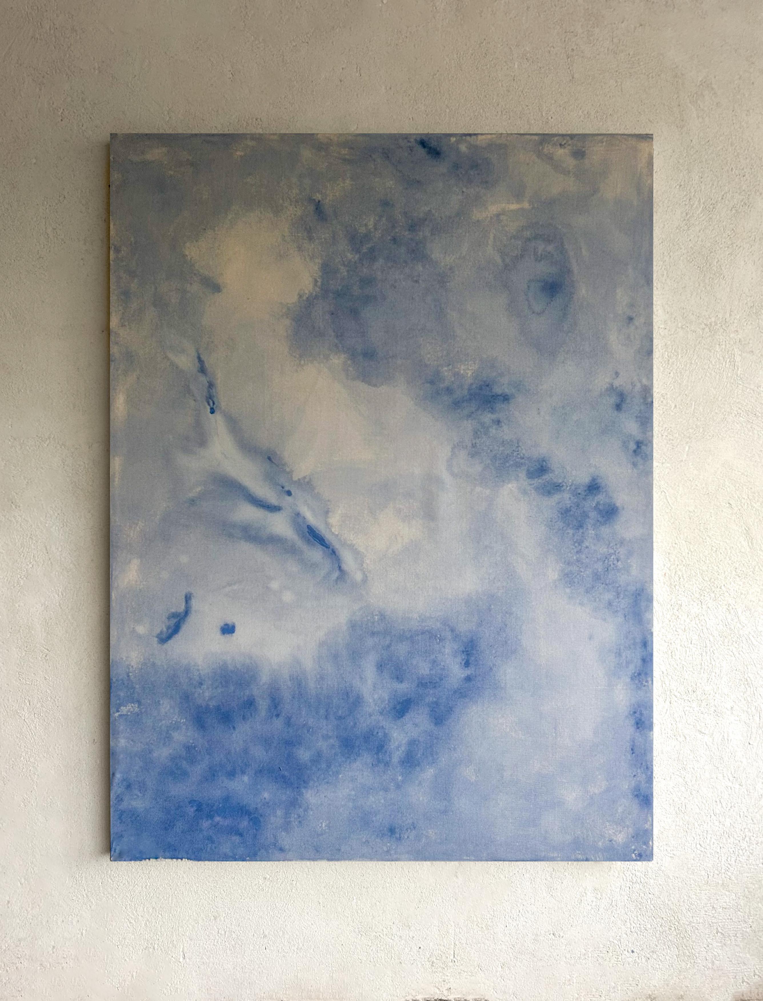 Peinture abstraite contemporaine minimaliste dans les tons bleus Tete Alurralde