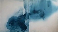 Díptico Contemporáneo Minimalista Lienzo Pintura Abstracta Azul by Tete Alurralde