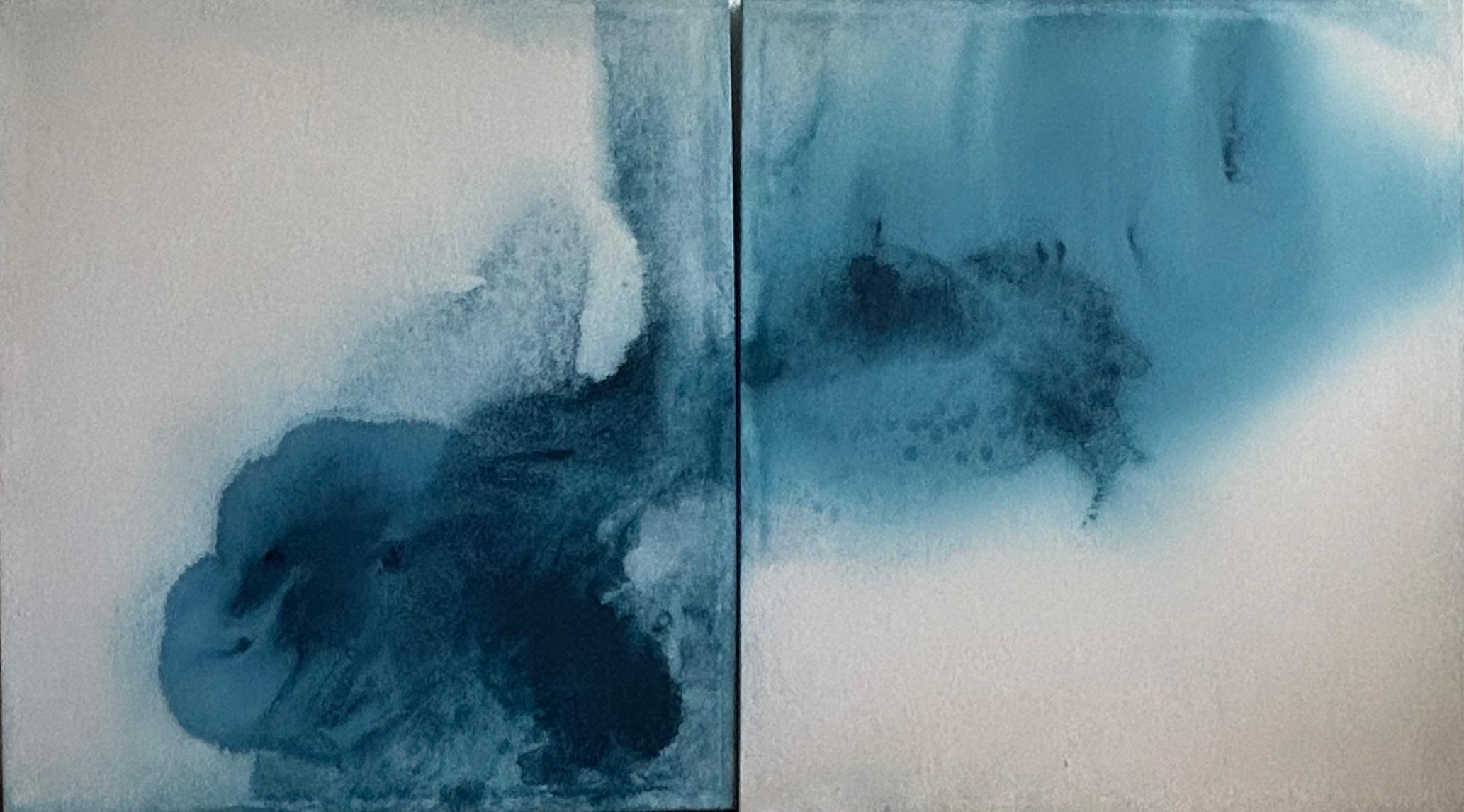 Contemporary Minimalist Diptych Blue Abstract Painting Canvas by Tete Alurralde