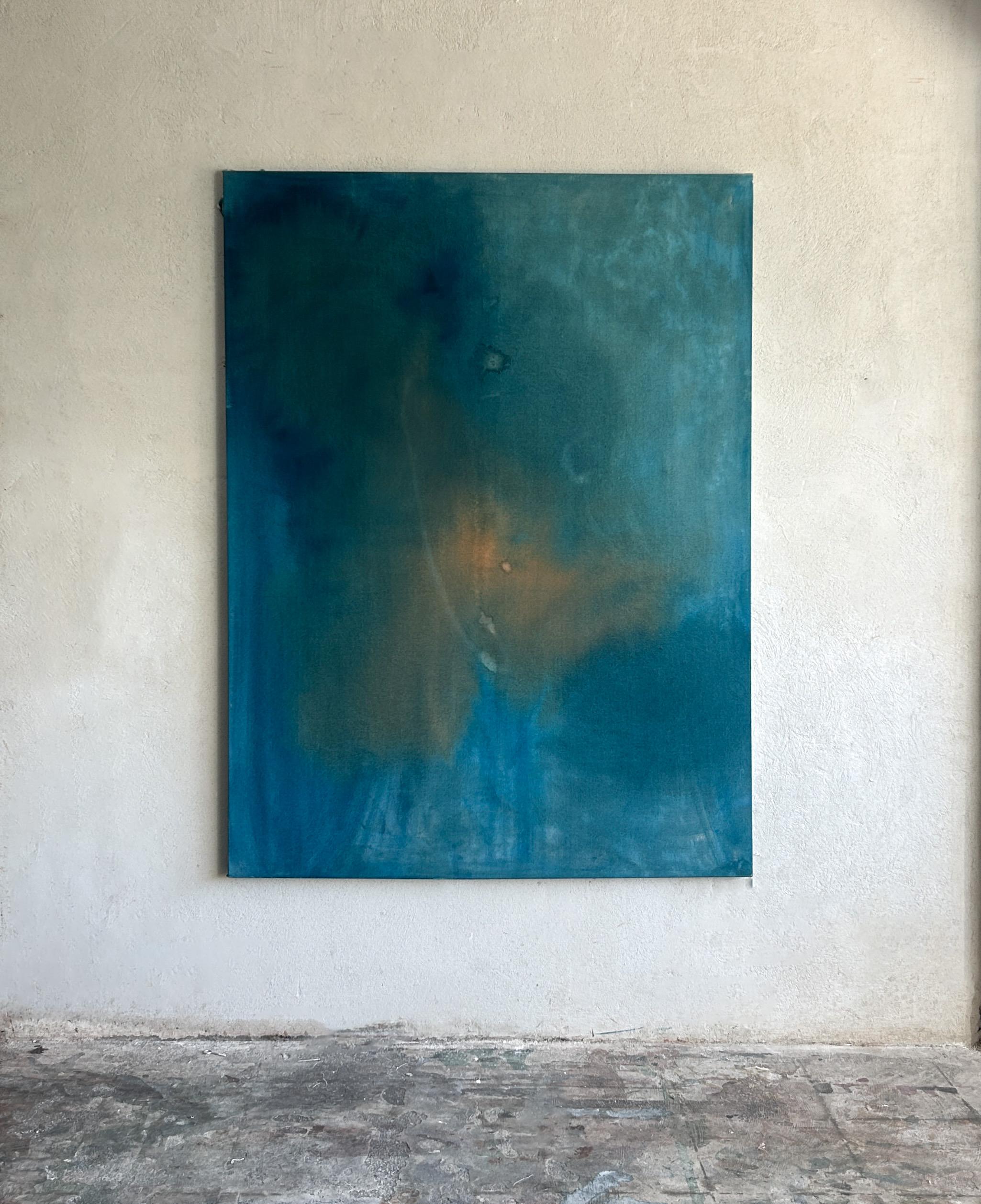 Contemporary Minimalist Earth Blue Abstract Painting Canvas Tete Alurralde