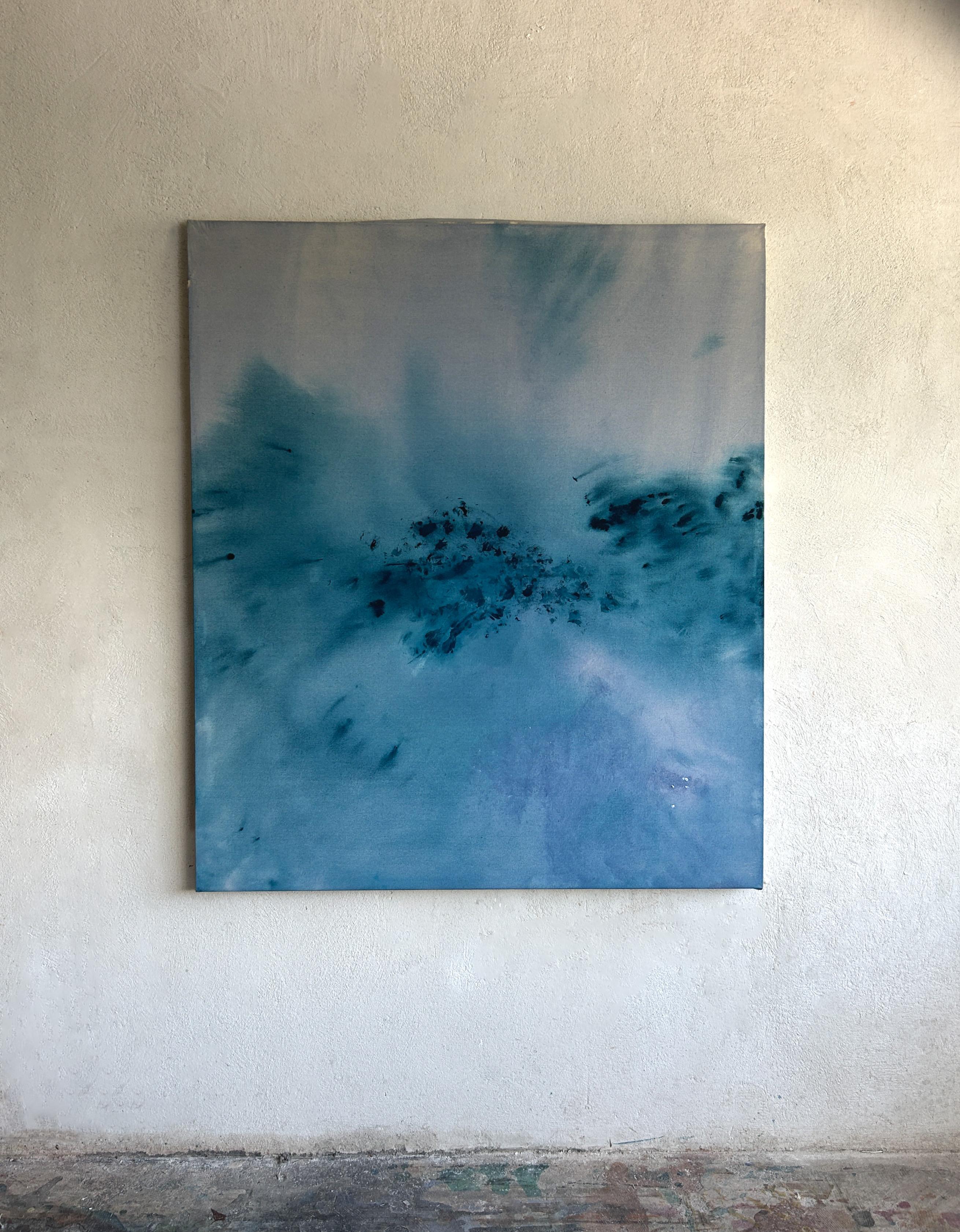 Contemporary Minimalist Earth Blue Abstract Painting Canvas Tete Alurralde