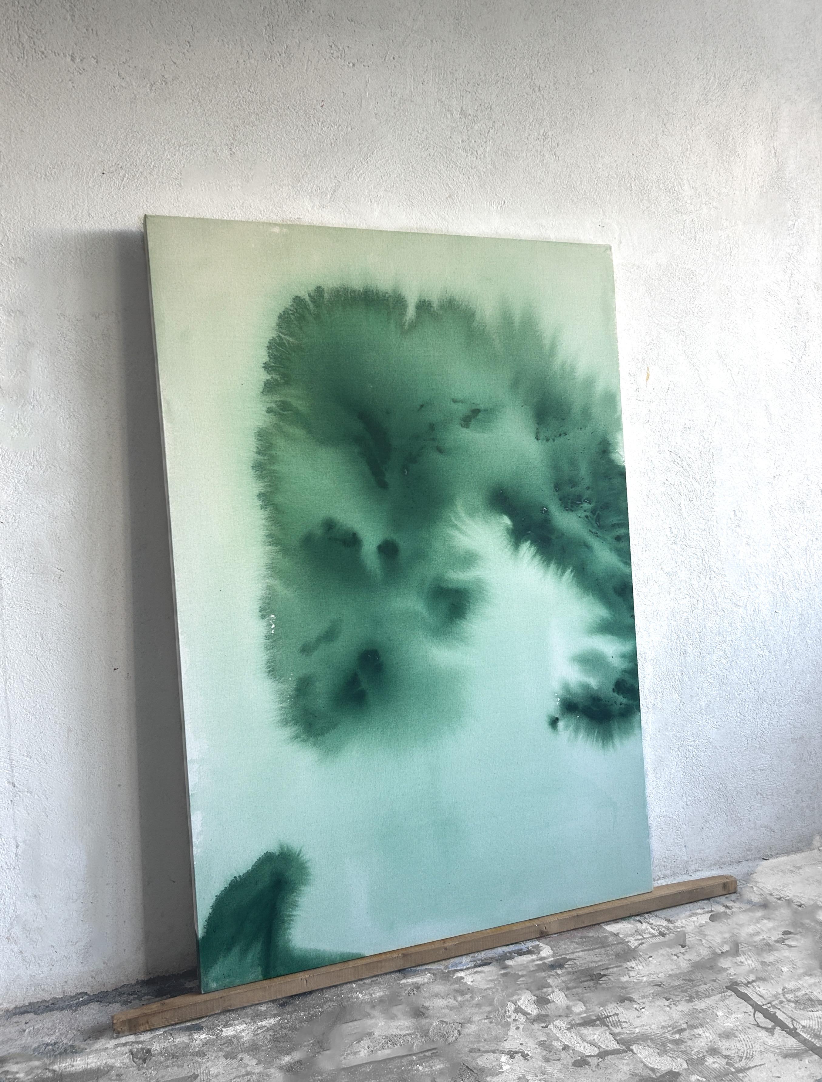 Contemporary Minimalist Green Abstract Painting on Canvas by Tete Alurralde 2025 im Angebot 4