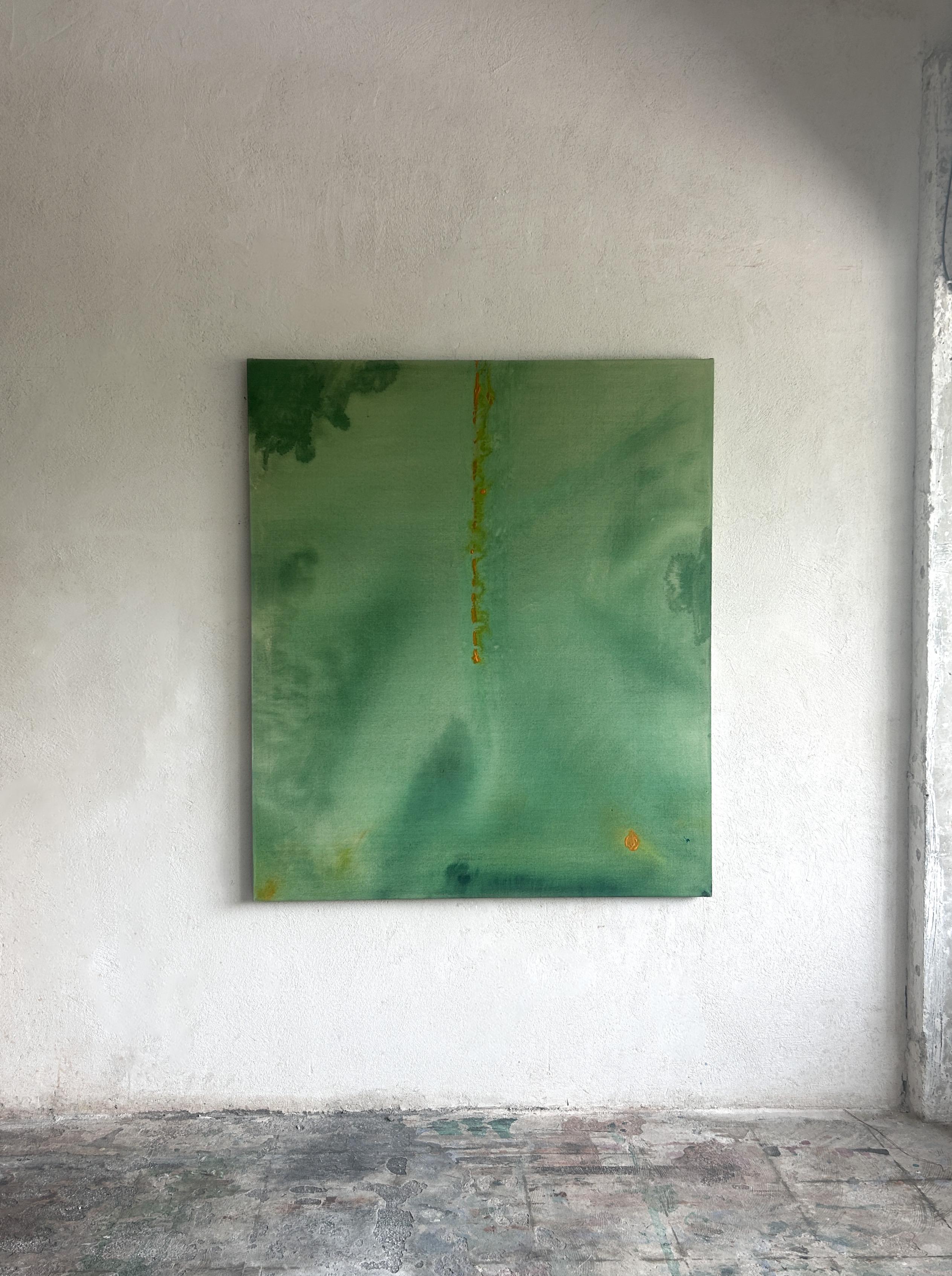 Contemporary Minimalist Green Abstract Painting on Canvas by Tete Alurralde 2025