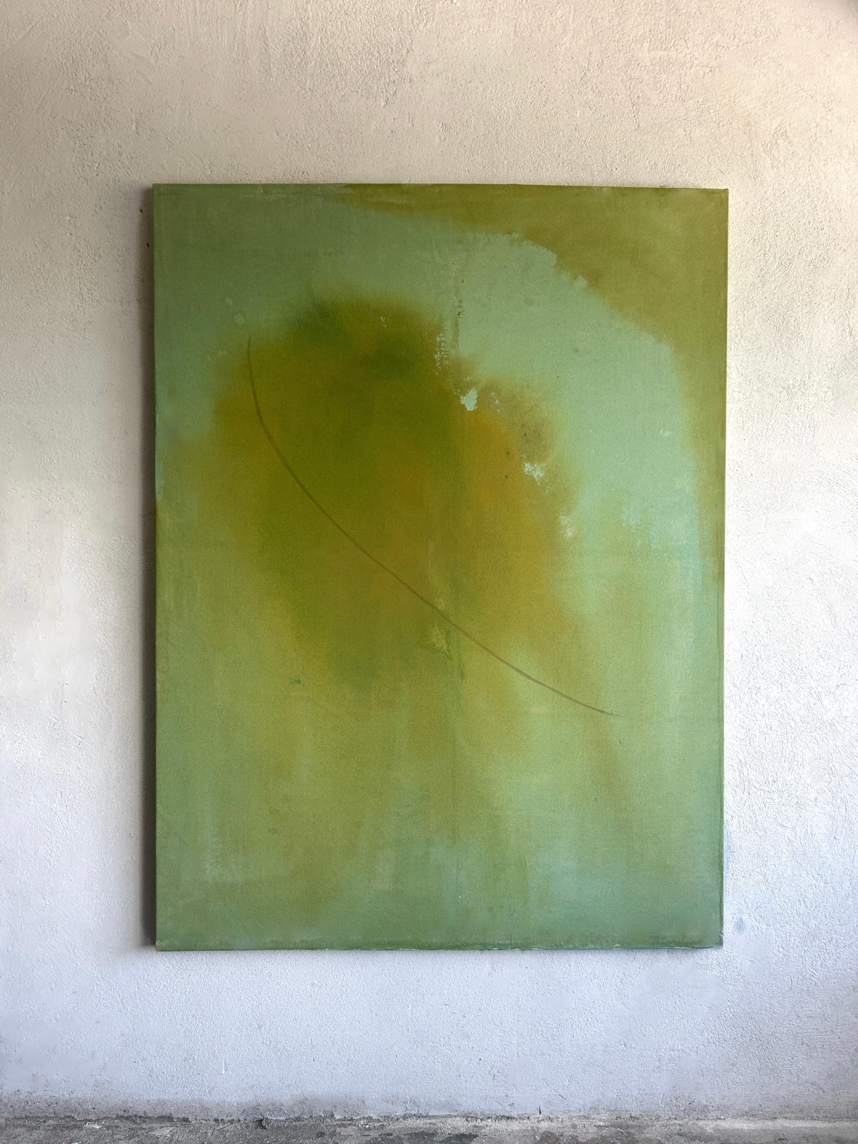 Contemporary Minimalist Green Earth Abstract Painting Canvas Tete Alurralde