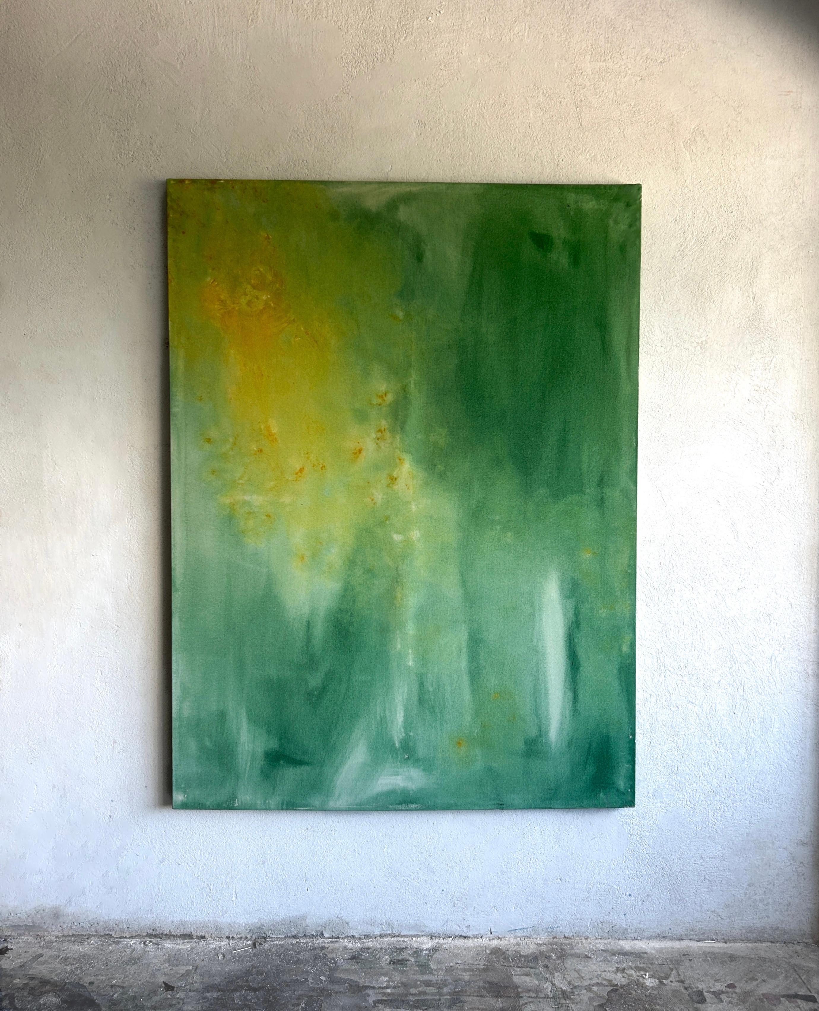 Contemporary Minimalist Green Tones Abstract Painting Canvas Tete Alurralde