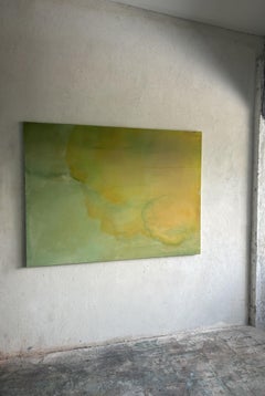 Teté Alurralde Abstract Painting in Sage Green and Olive Tones Landscape