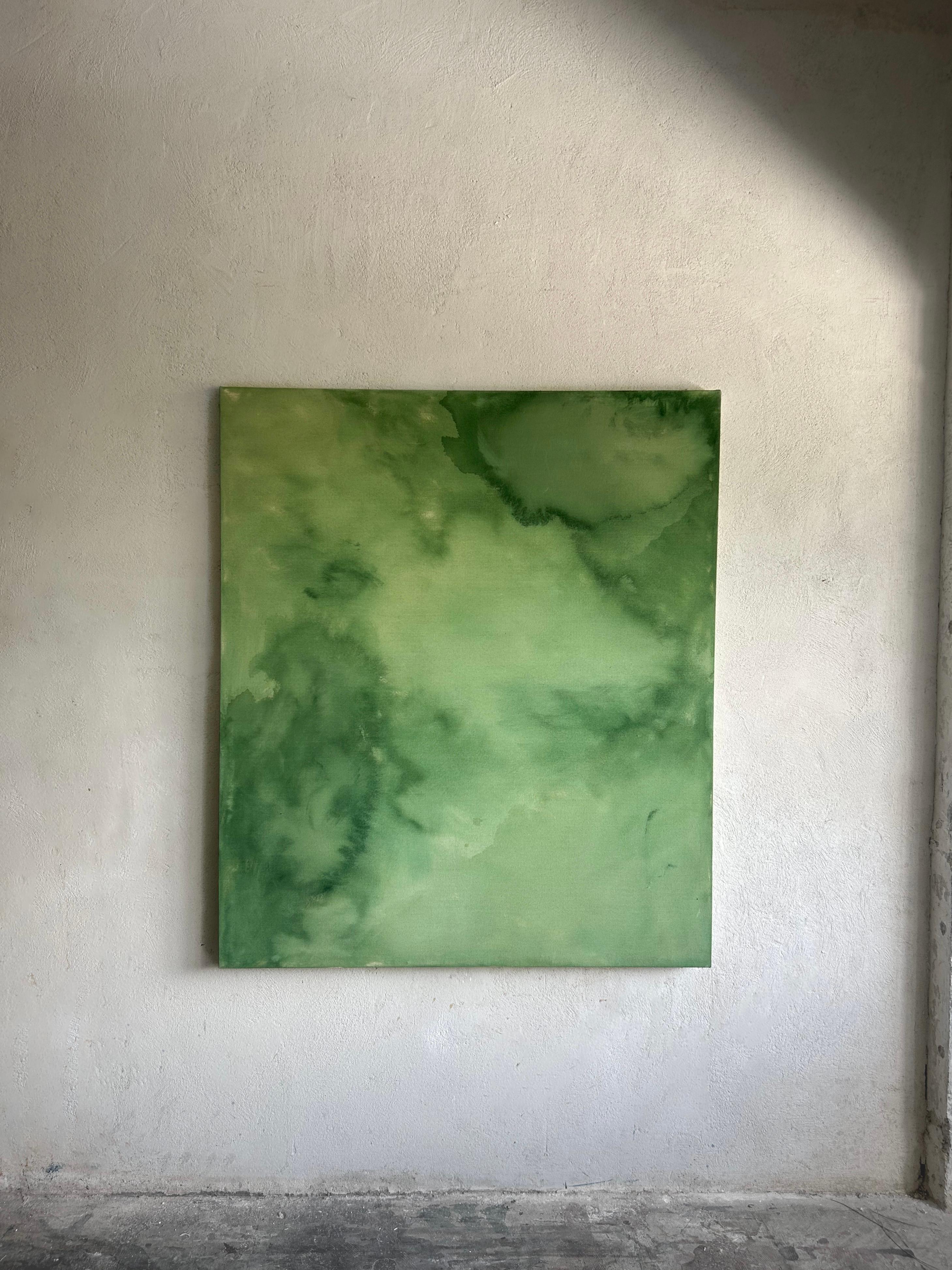 Teté Alurralde : peinture abstraite contemporaine dans des tons verts et Sage