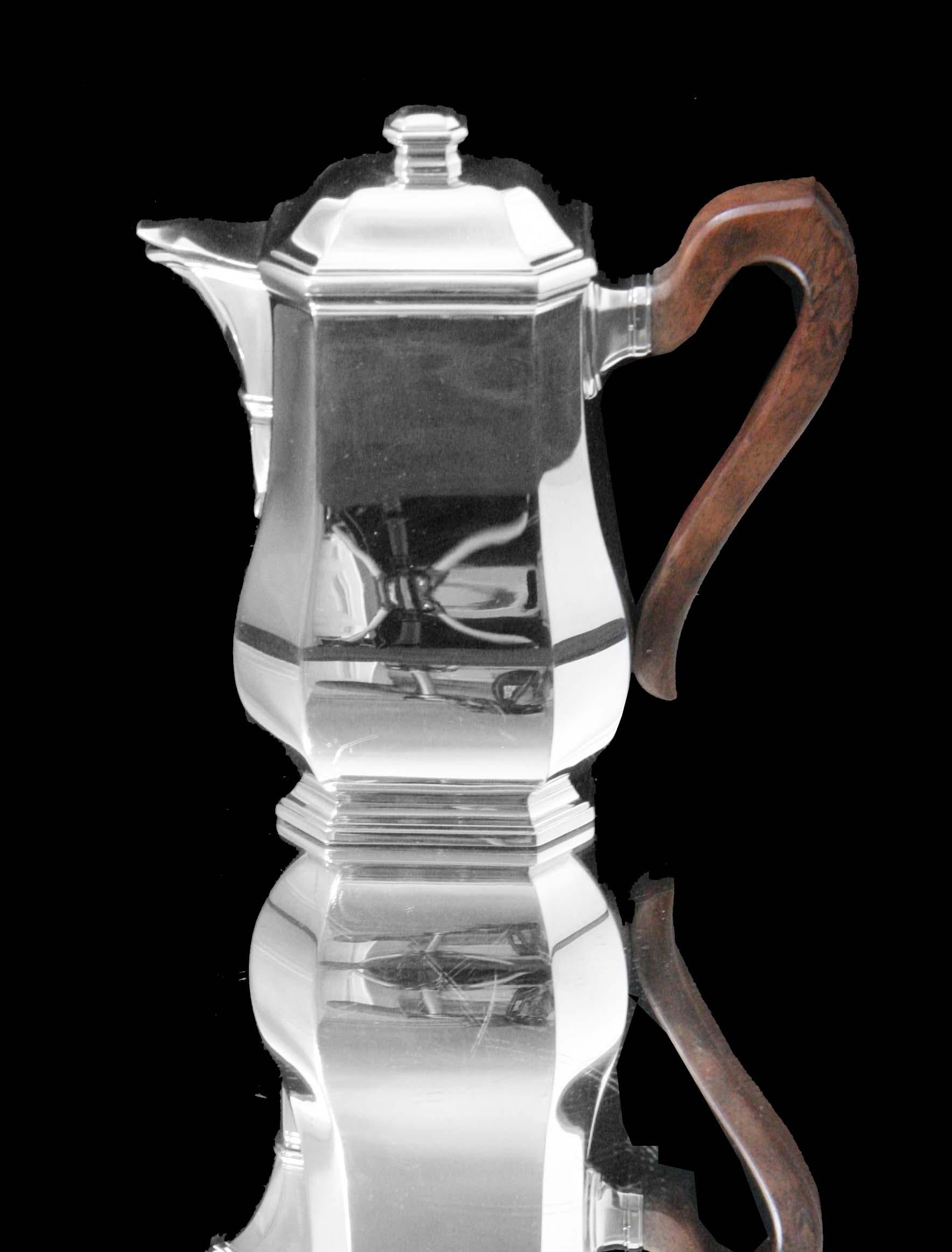 Tetard - 4pc. Original French Art Deco 950 Sterling Silver Tea Set + Tray For Sale 1