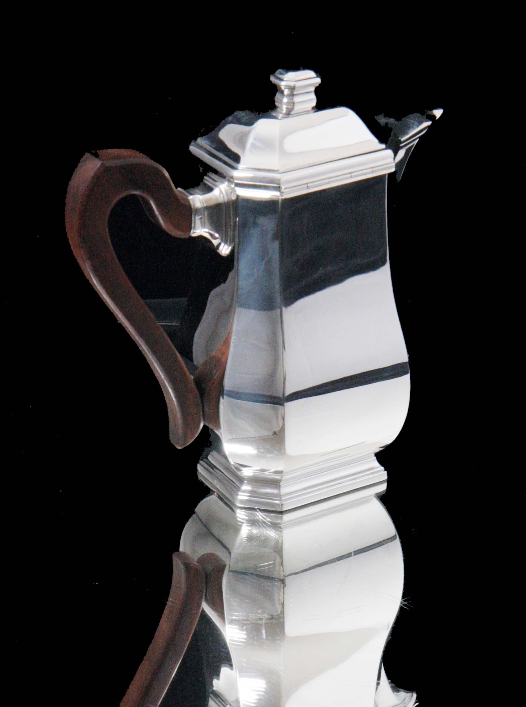 Tetard - 4pc. Original French Art Deco 950 Sterling Silver Tea Set + Tray For Sale 3