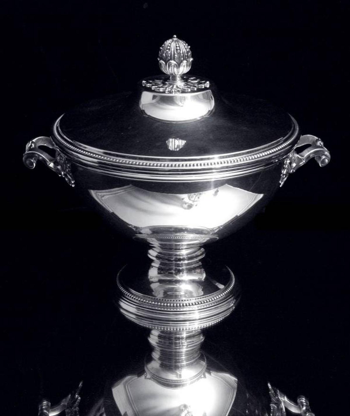Direct from Paris, a truly magnificent, 19th century, 2-piece covered French 950 sterling silver vegetable server (tureen) by one of France’s premier silversmiths “Tetard Freres”, circa 1880s. Tetard Frères stands as an emblem of unparalleled