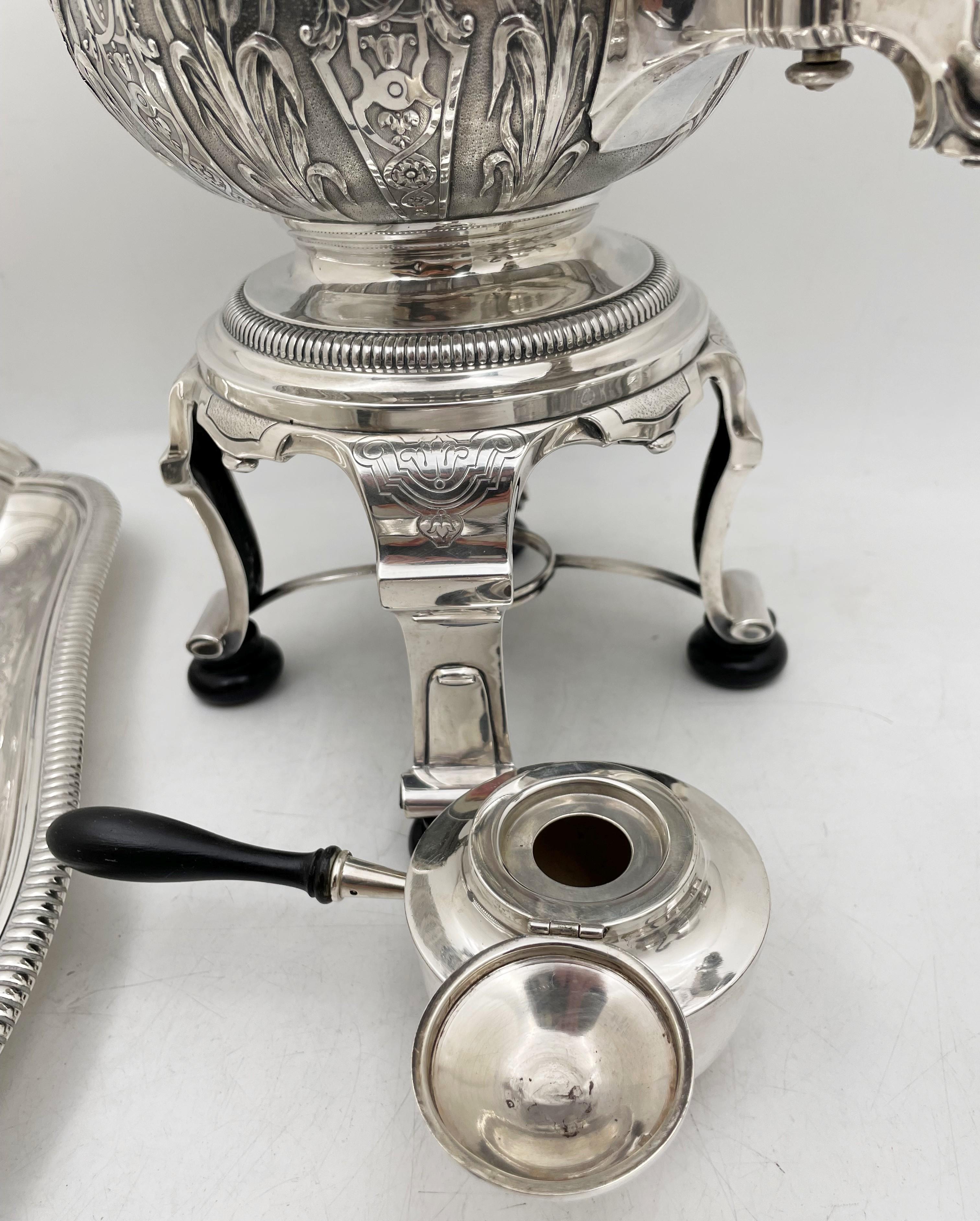 Tetard French Sterling Silver 7-Piece Art Deco Tea Coffee Set with Tray & Kettle For Sale 6