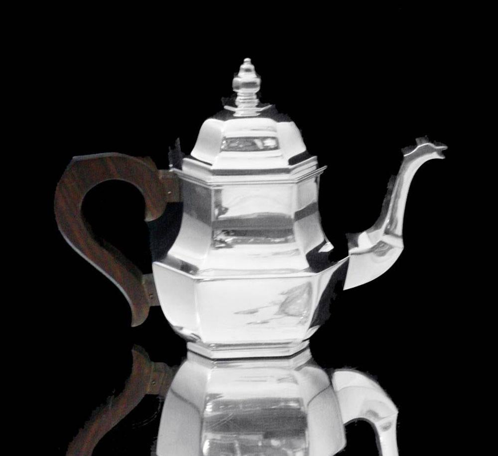 Tetard Freres - 4 pezzi. Set da tè francese (epoca Gatsby) in sterline Art Deco 950 + vassoio in vendita 5