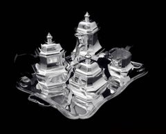 Tetard Freres - 4 Teile. Französisch (Gatsby-Ära) Art Deco 950 Sterling Teeservice + Tablett